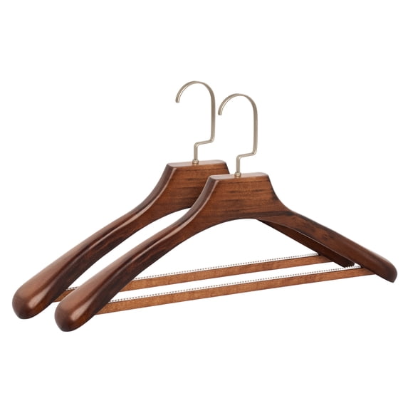 Unique Bargains 2Pcs Durable Wood Space Saving Clothes Hangers Dark Brown