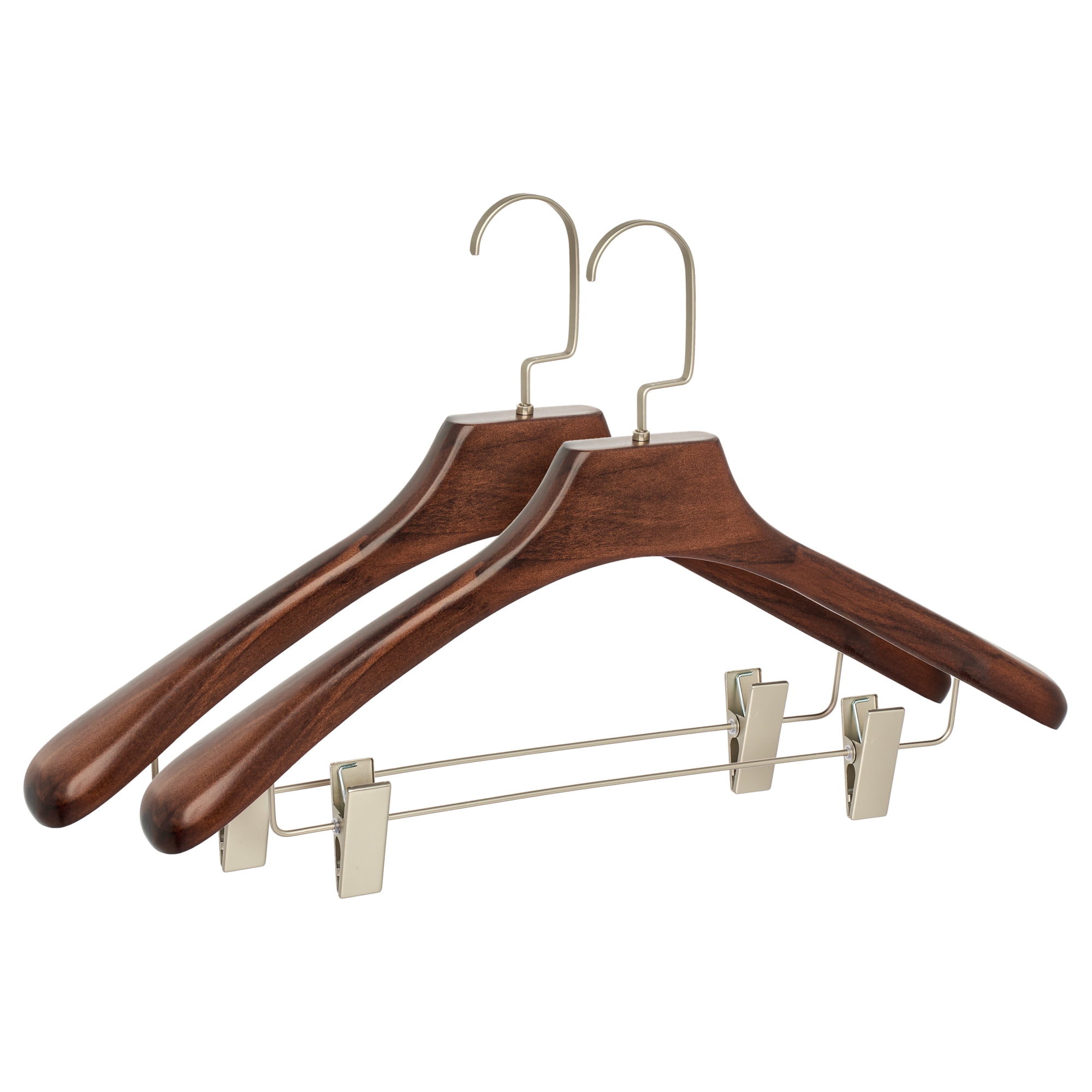 Unique Bargains 2Pcs Durable Wood Space Saving Clothes Hangers Mocha