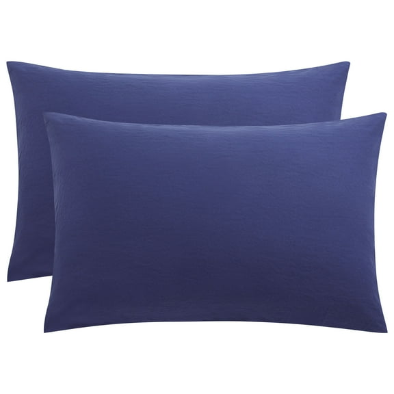 Unique Bargains 2Pcs Envelope Closure Washed Microfiber Pillowcases King Navy Blue