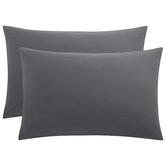 Unique Bargains 2Pcs Envelope Closure Washed Microfiber Pillowcases Standard Dark Gray