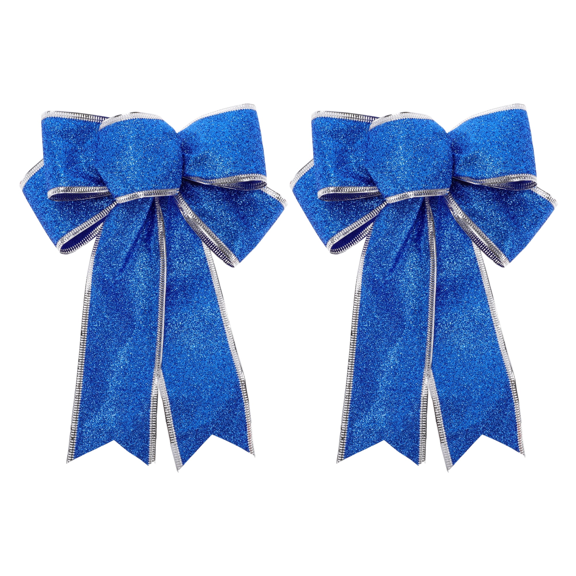 Unique Bargains 2Pcs Fabric Gift Bow Decoration 7.09"x9.06" Silver Tone Blue