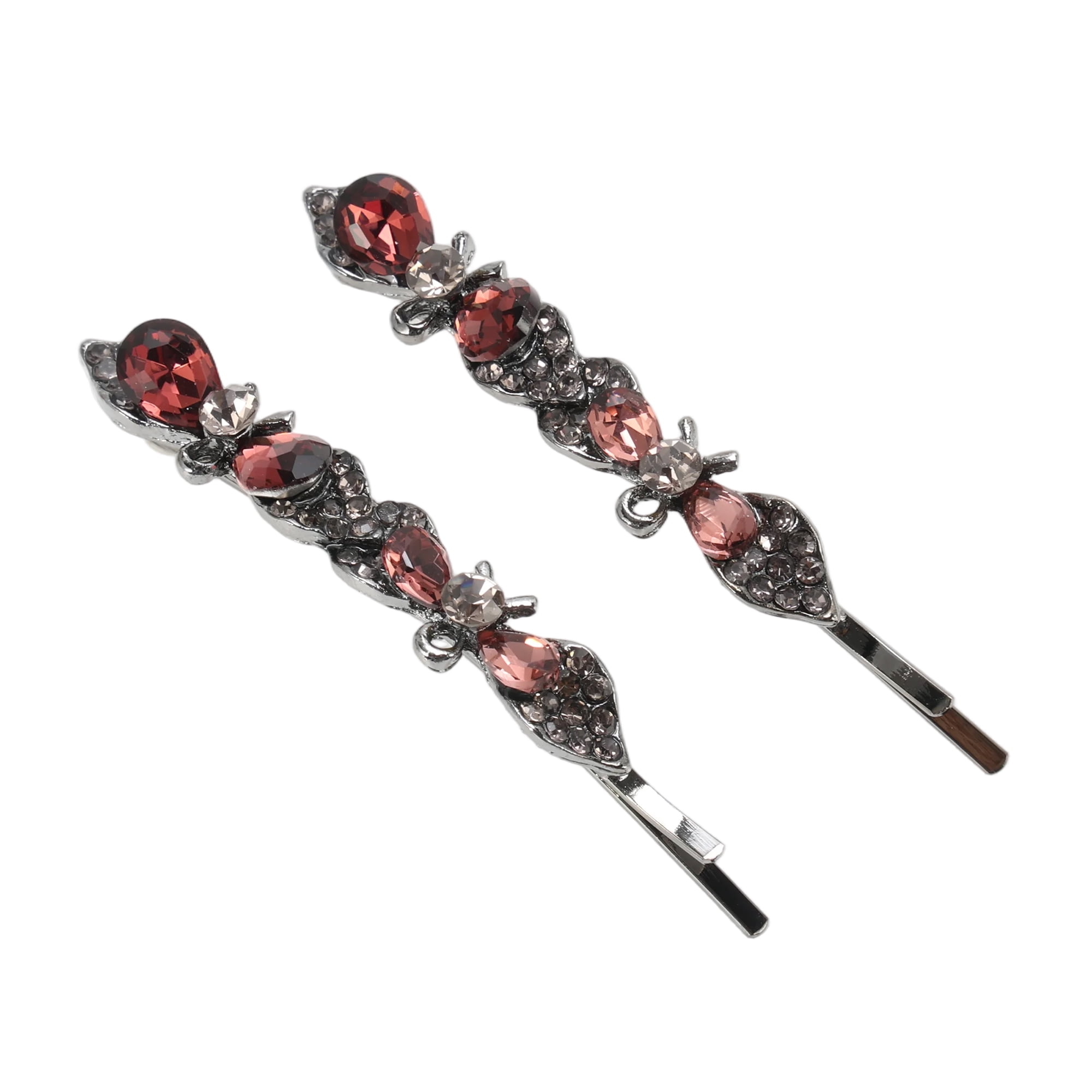 Unique Bargains Rhinestone Bow Bobby Pin Set 2 Hairstyles Wine Red, Black