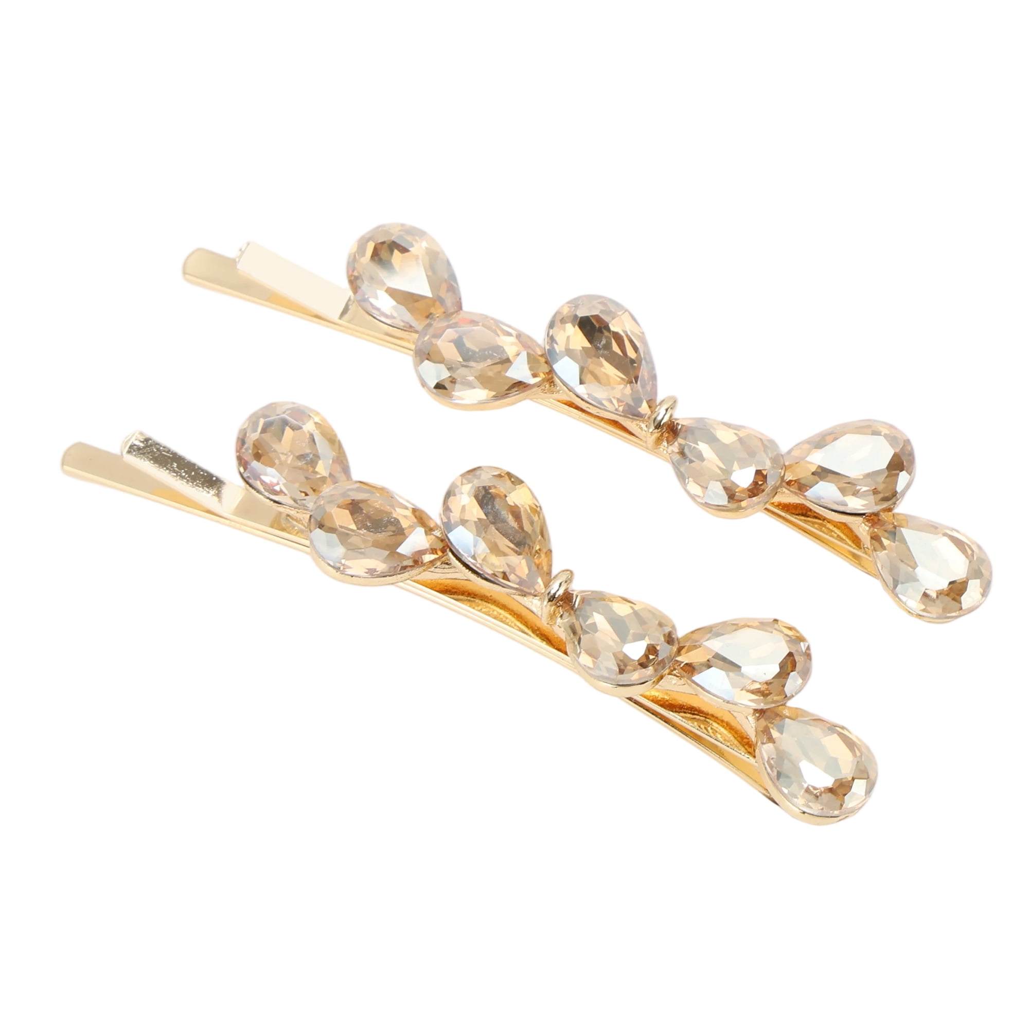 Unique Bargains 2Pcs Faux Crystal Bobby Pin Fashionable Hair Styling Champagne