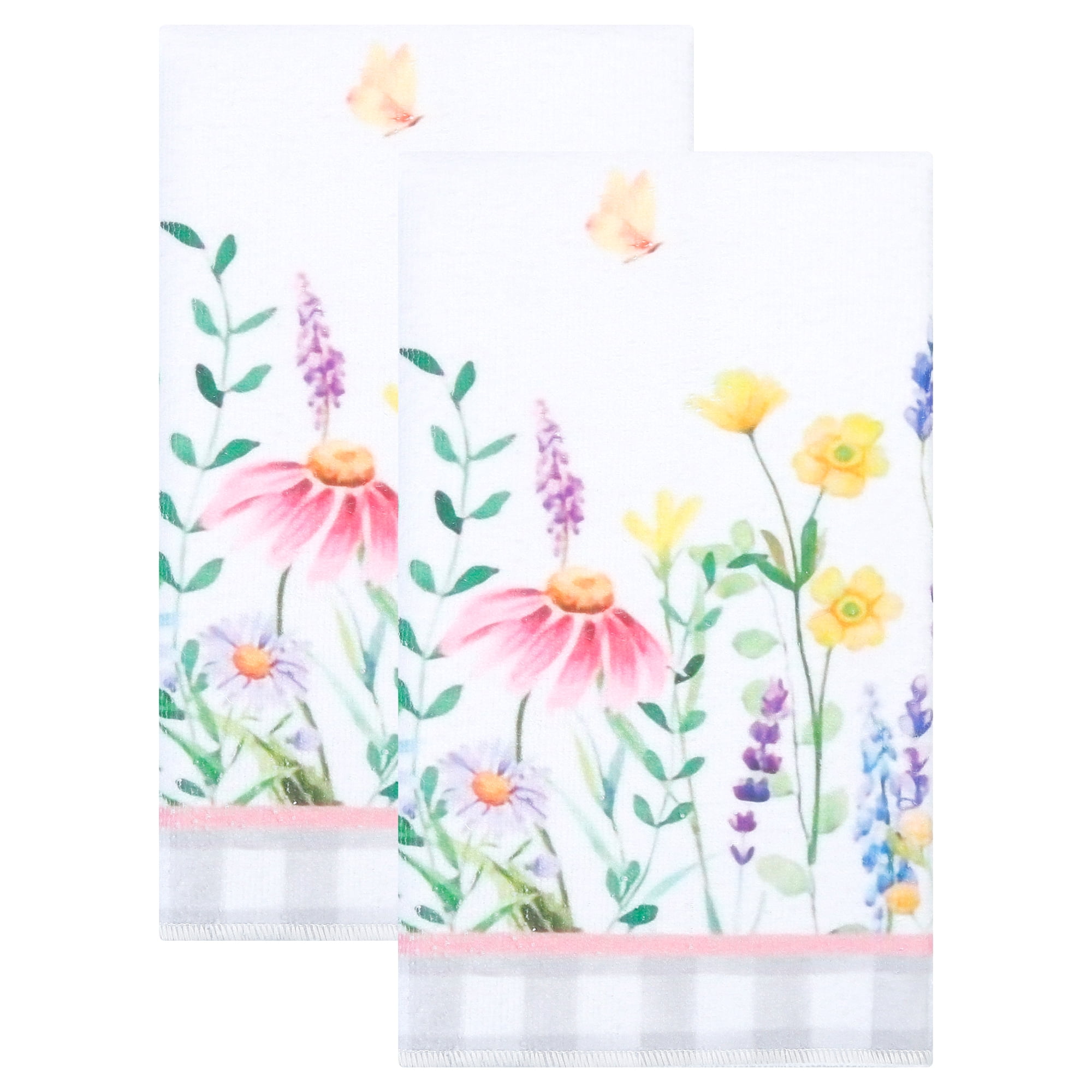 Unique Bargains 2Pcs Floral Microfiber Absorbent Soft Towels Multi-Color 1 24" x 16"