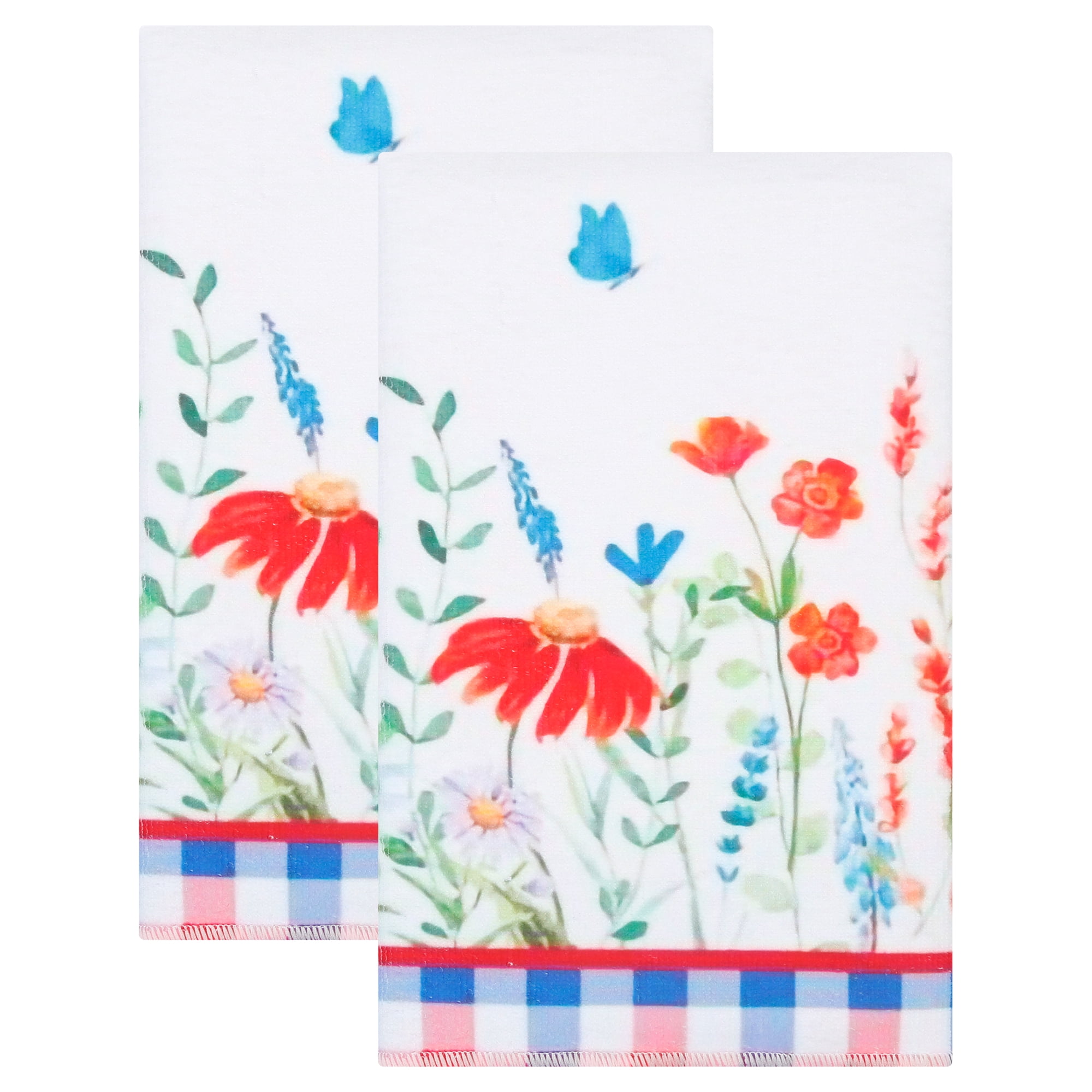 Unique Bargains 2Pcs Floral Microfiber Absorbent Soft Towels Multi-Color 2 24" x 16"