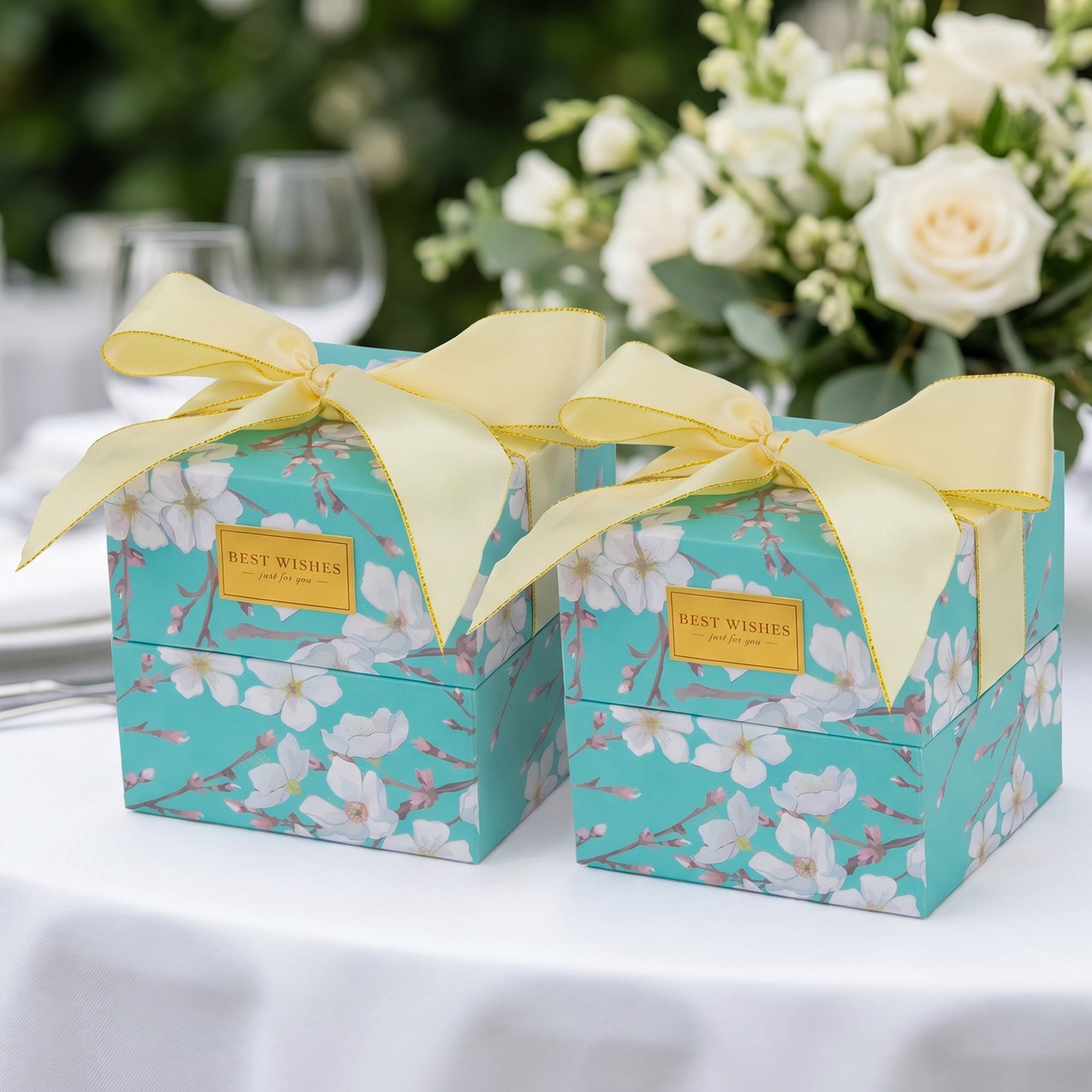 Unique Bargains 2Pcs Floral Ribbon Multifunctional Gift Box Green 4.7" x 4.7" x 4.7"