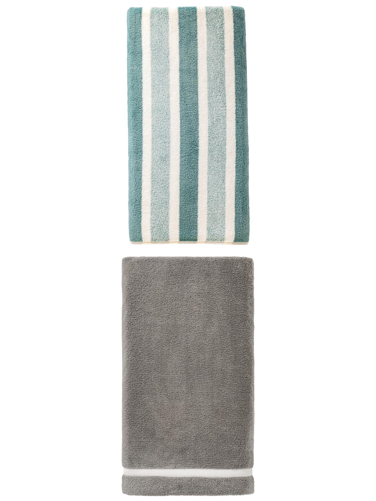 Unique Bargains 2Pcs Fluffy Absorbent Coral Fleece Bath Towel Grey/Green 63"x31"/71"x35"
