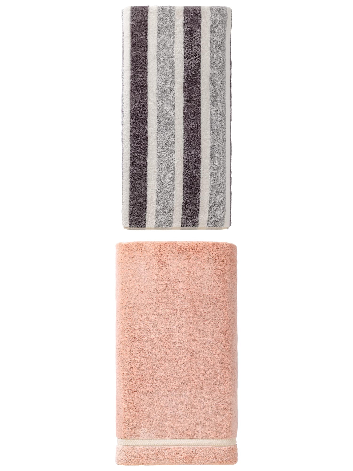 Unique Bargains 2Pcs Fluffy Absorbent Coral Fleece Bath Towel Pink/Grey 63"x31"/71"x35"
