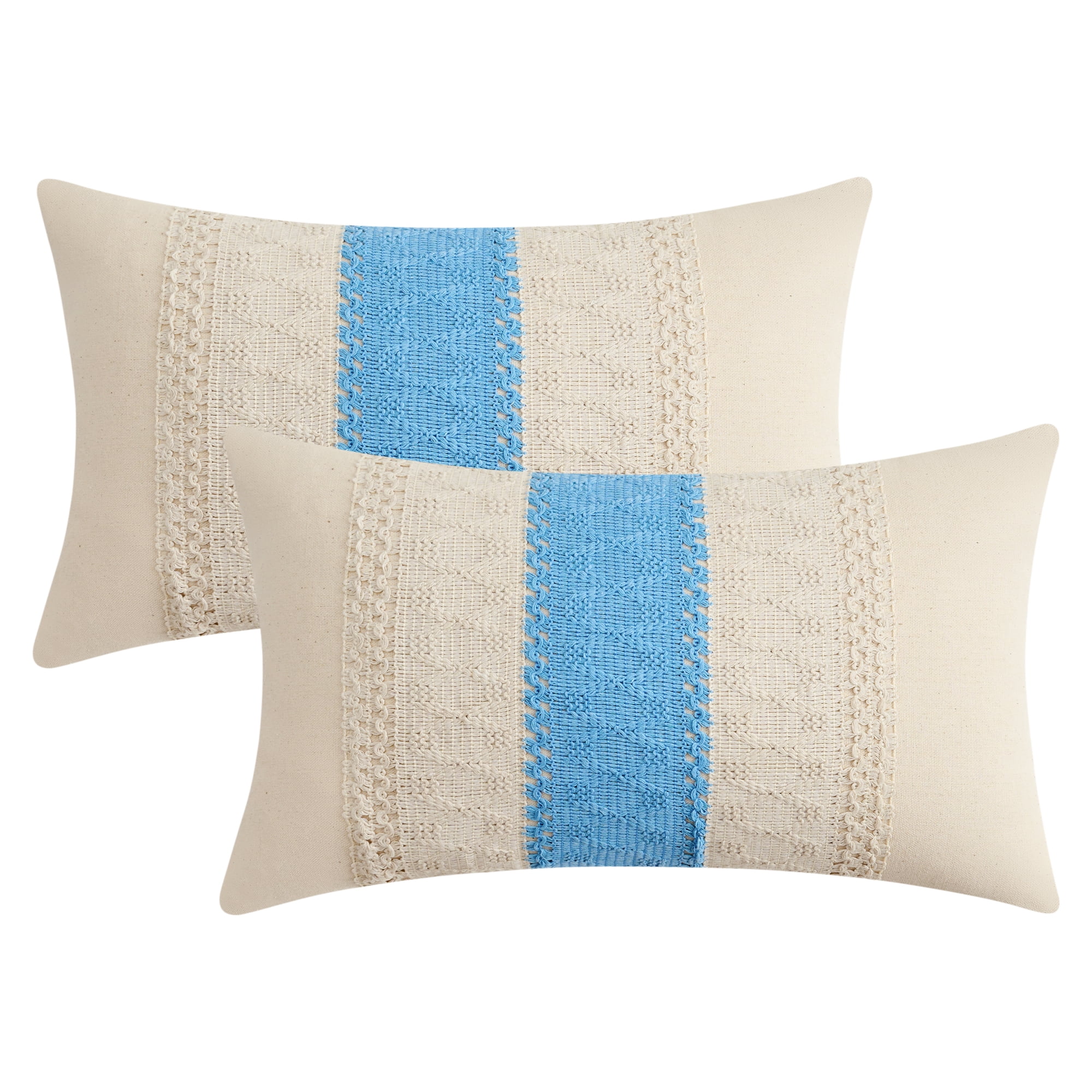 Unique Bargains 2Pcs Geometry Weave Throw Pillow Covers for Sofa Blue 12" x 20"