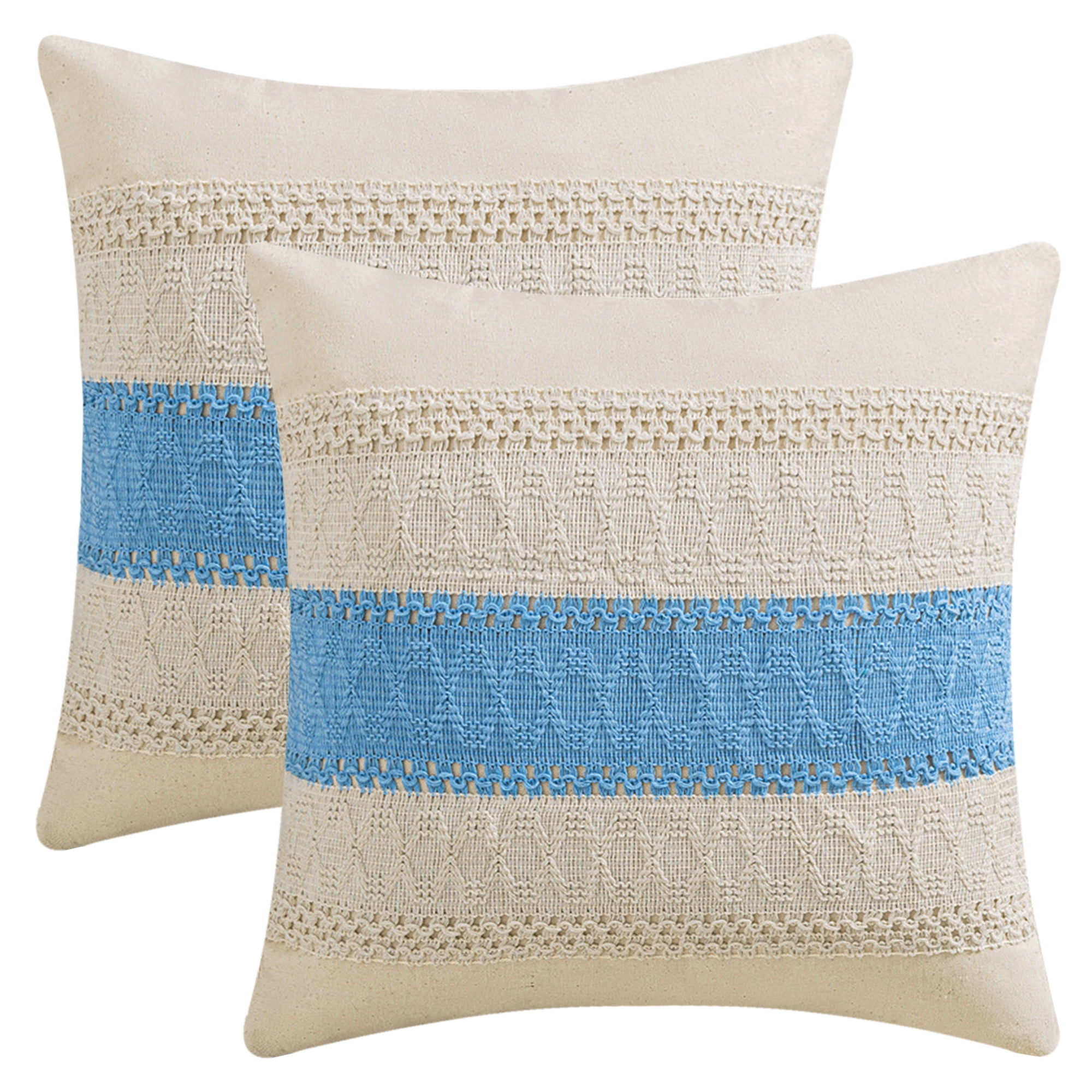 Unique Bargains 2Pcs Geometry Weave Throw Pillow Covers for Sofa Blue 18" x 18"