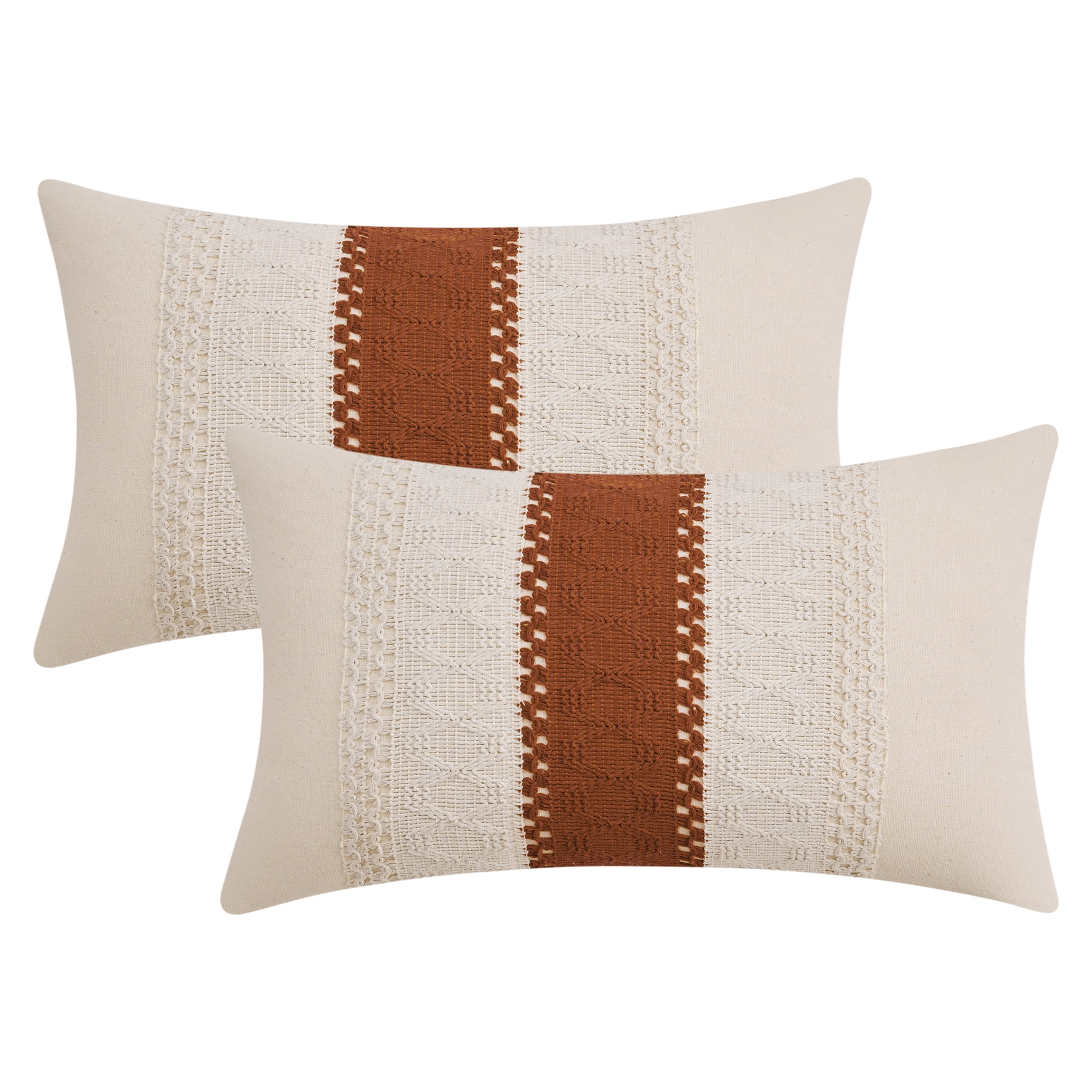 Unique Bargains 2Pcs Geometry Weave Throw Pillow Covers for Sofa Brown 12" x 20"