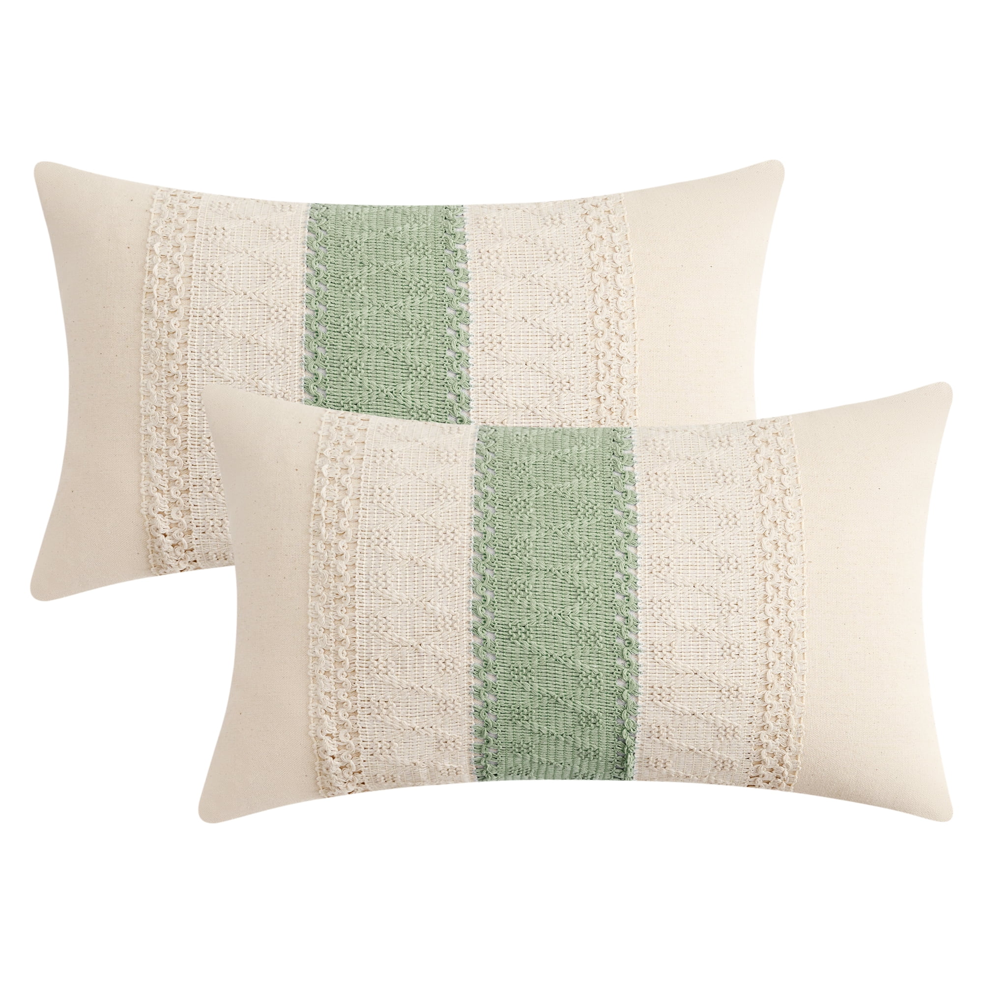 Unique Bargains 2Pcs Geometry Weave Throw Pillow Covers for Sofa Green 12" x 20"