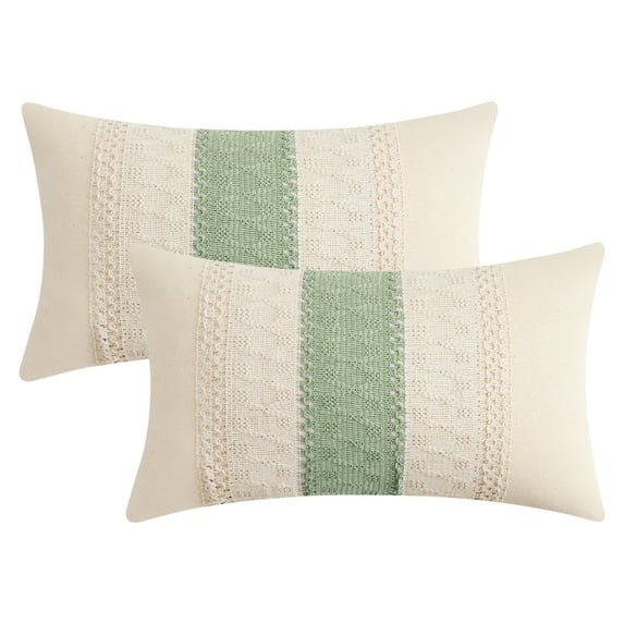 Unique Bargains 2Pcs Geometry Weave Throw Pillow Covers for Sofa Green 12" x 20"