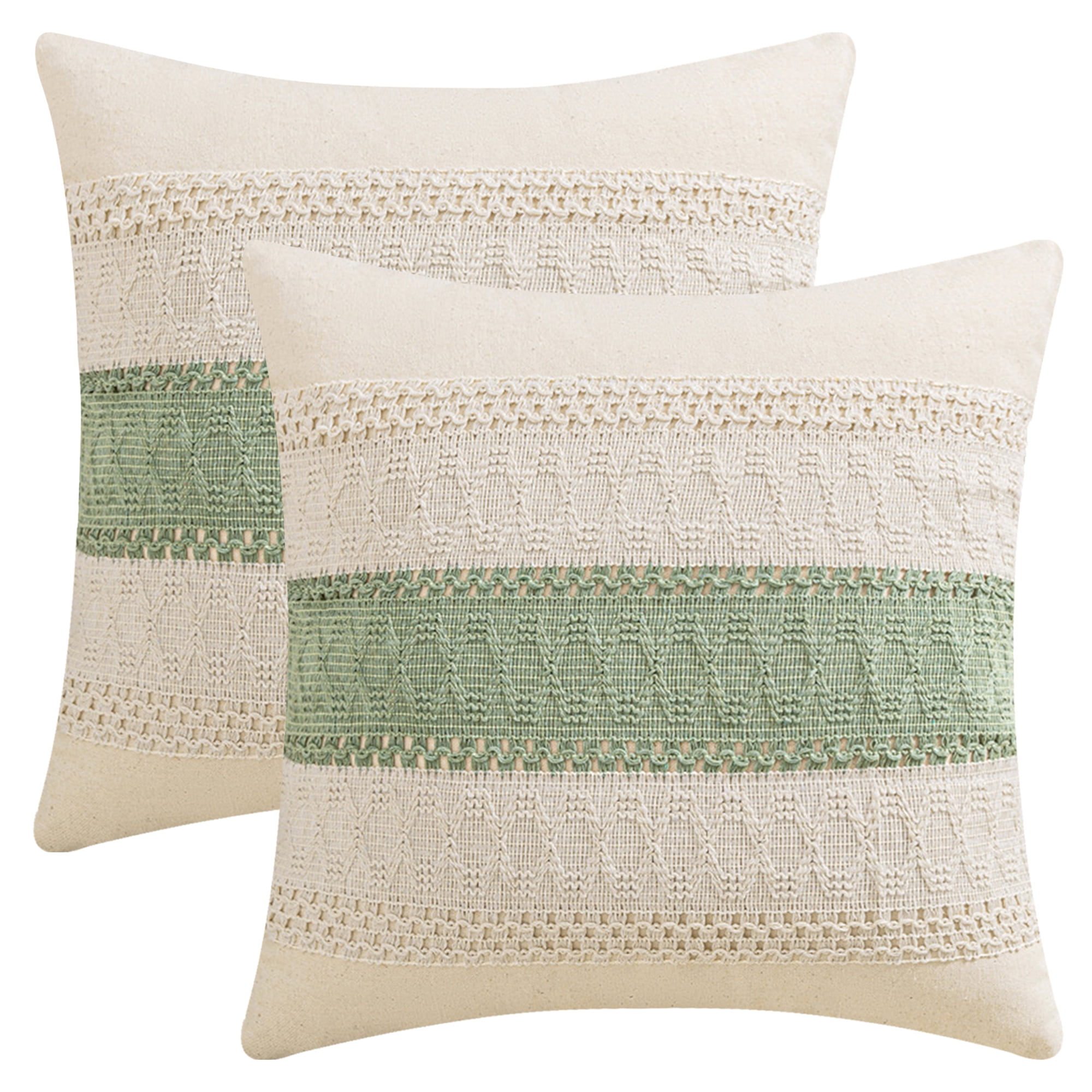 Unique Bargains 2Pcs Geometry Weave Throw Pillow Covers for Sofa Green 18" x 18"