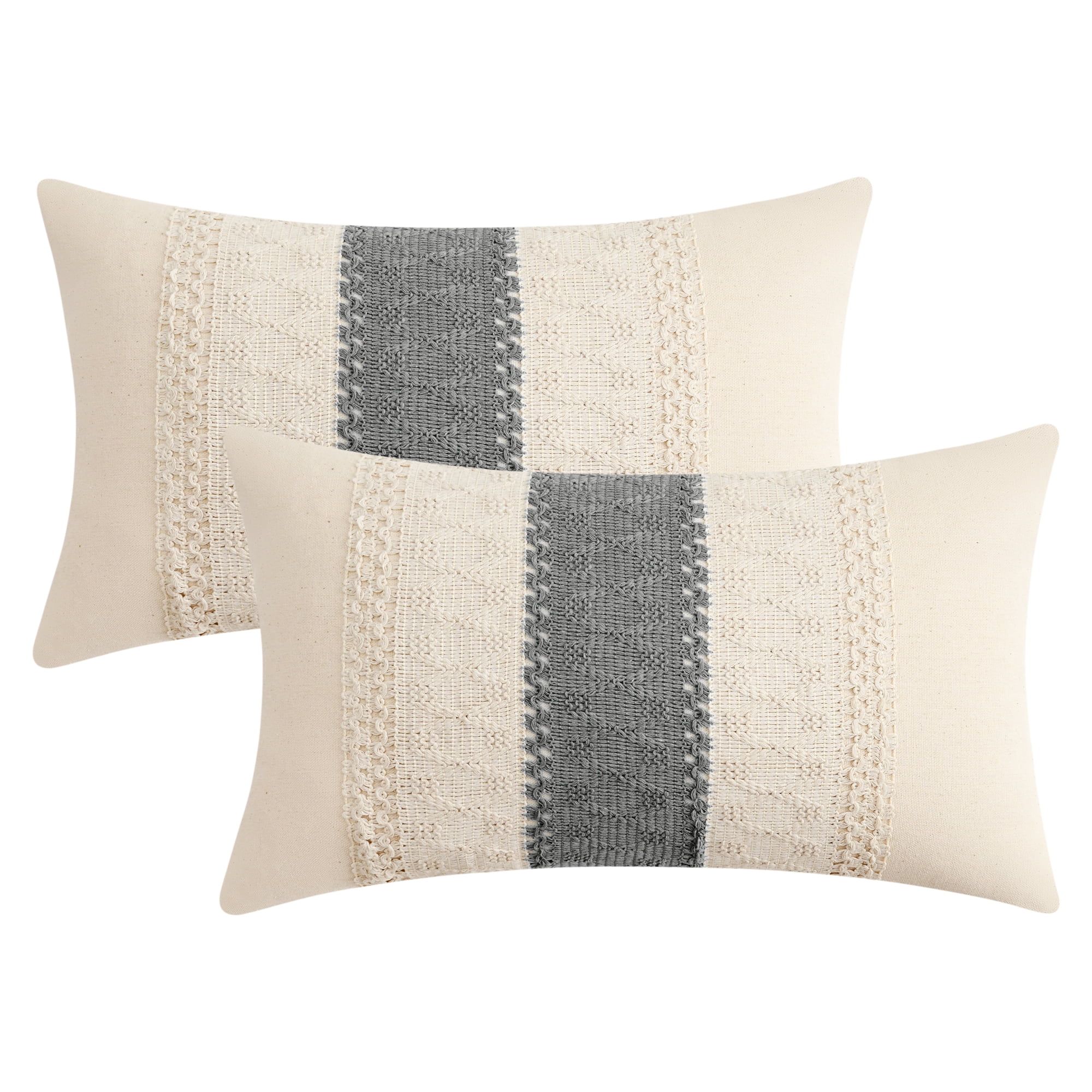 Unique Bargains 2Pcs Geometry Weave Throw Pillow Covers for Sofa Grey 12" x 20"