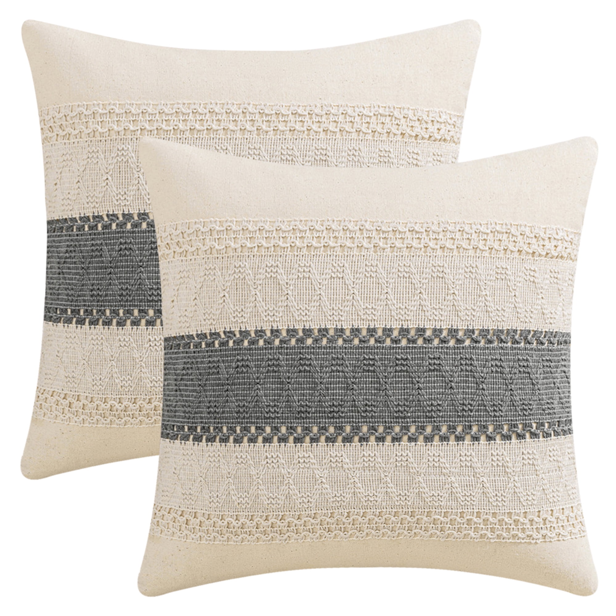 Unique Bargains 2Pcs Geometry Weave Throw Pillow Covers for Sofa Grey 18" x 18"