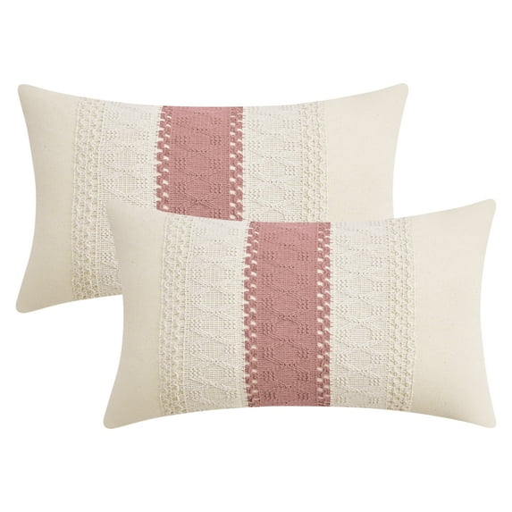 Unique Bargains 2Pcs Geometry Weave Throw Pillow Covers for Sofa Pink 12" x 20"