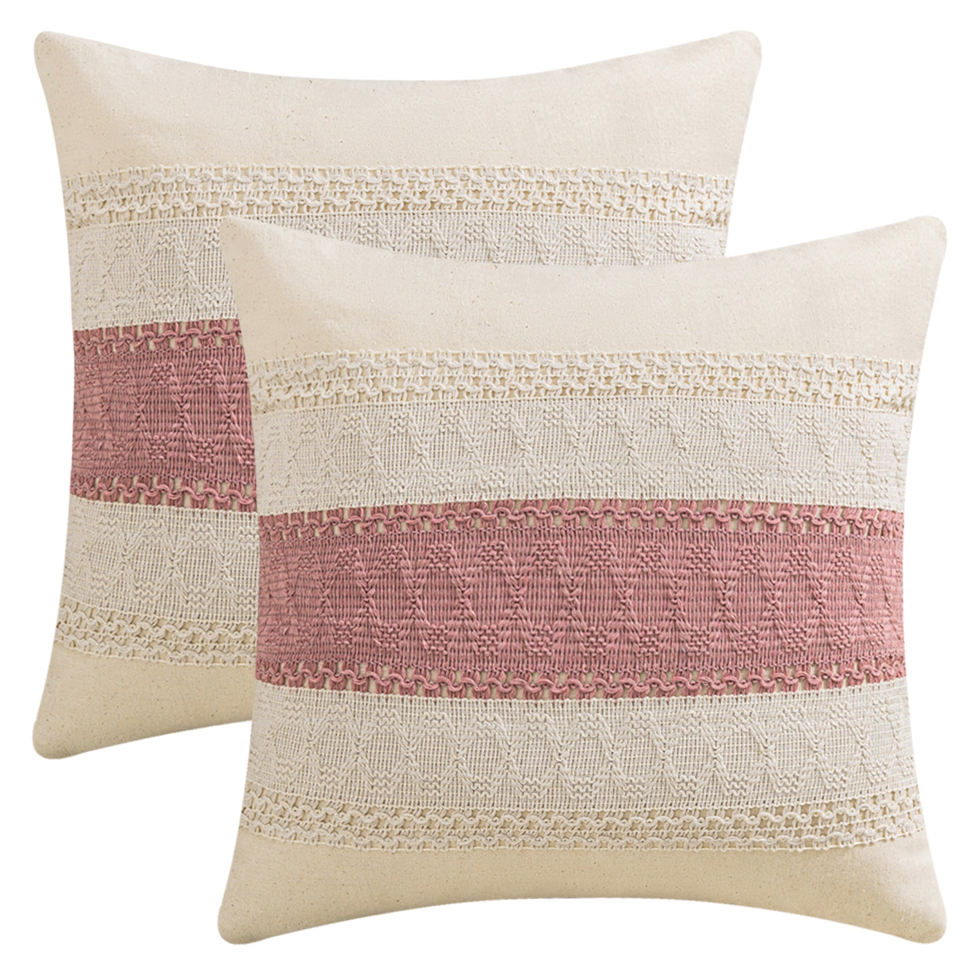 Unique Bargains 2Pcs Geometry Weave Throw Pillow Covers for Sofa Pink 18" x 18"