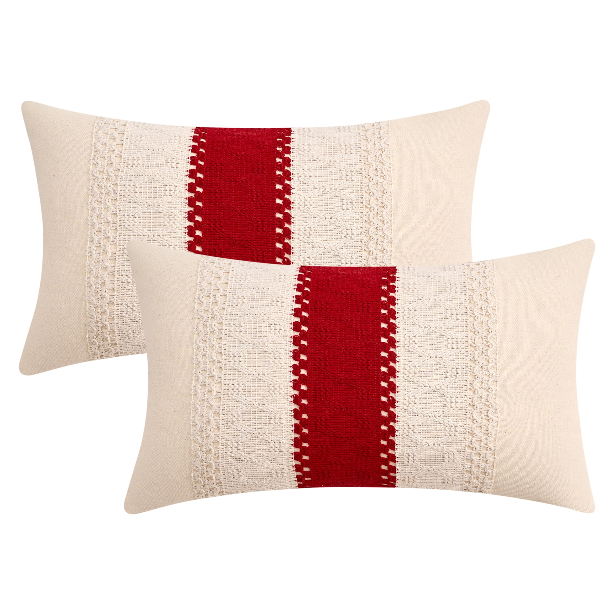 Unique Bargains 2Pcs Geometry Weave Throw Pillow Covers for Sofa Red 12" x 20"