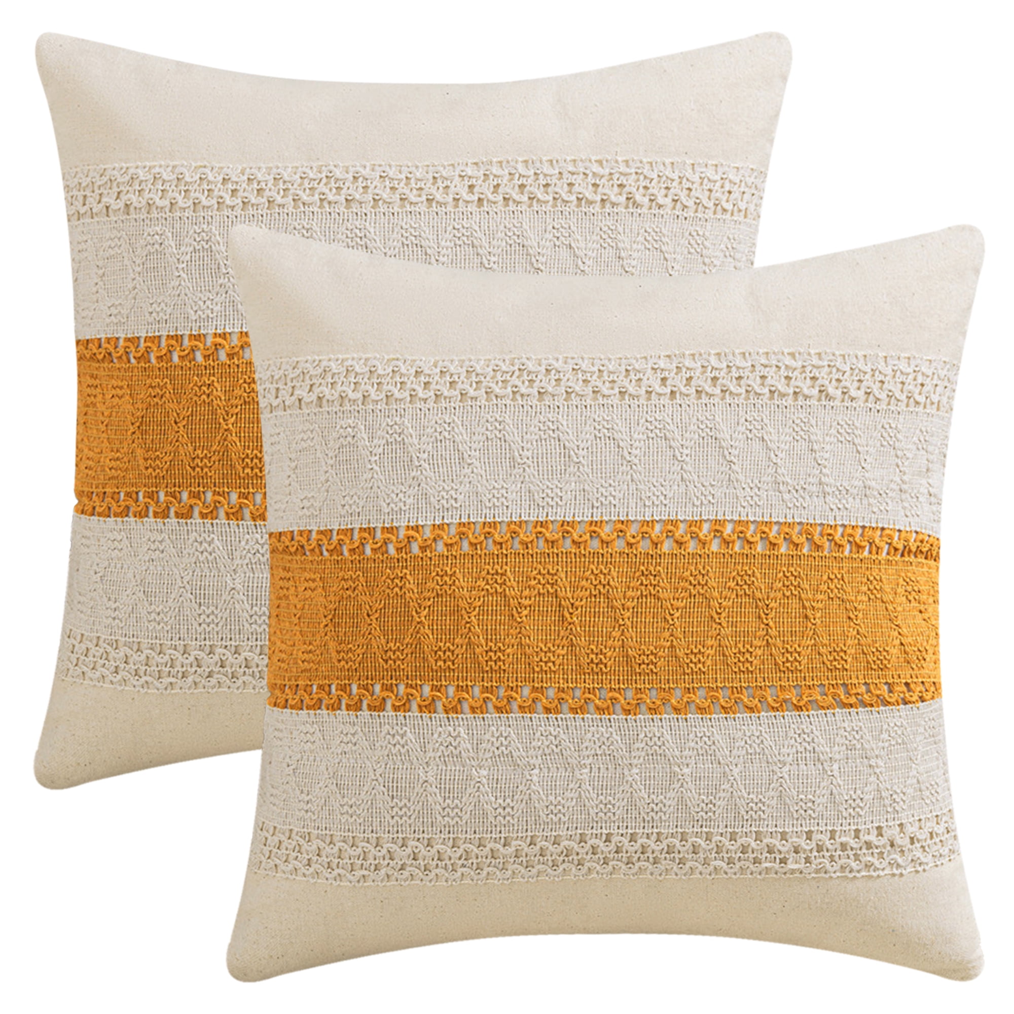Unique Bargains 2Pcs Geometry Weave Throw Pillow Covers for Sofa Yellow 18" x 18"