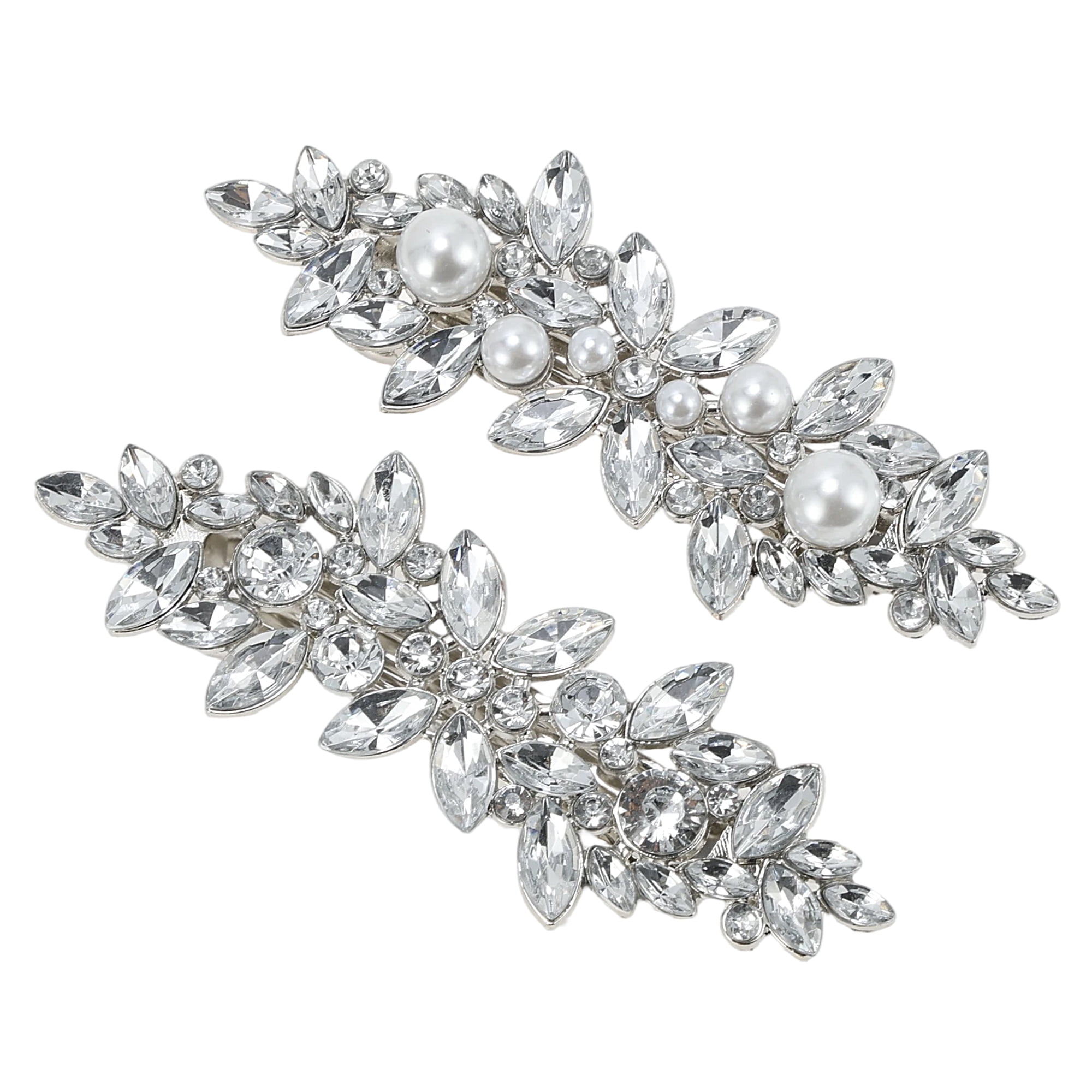 Unique Bargains 2Pcs Grace Crystal Set Style 3 Hair Barrettes Silver Tone