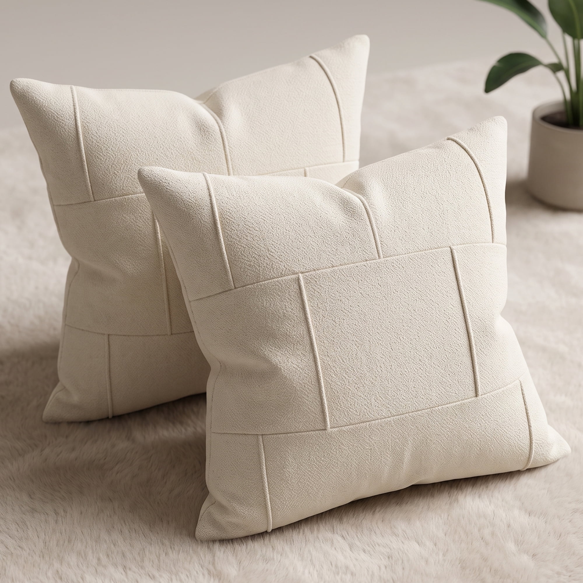 Unique Bargains 2Pcs Grid Textured Throw Pillow Covers Couch Cushion Cases Beige 18"x18"