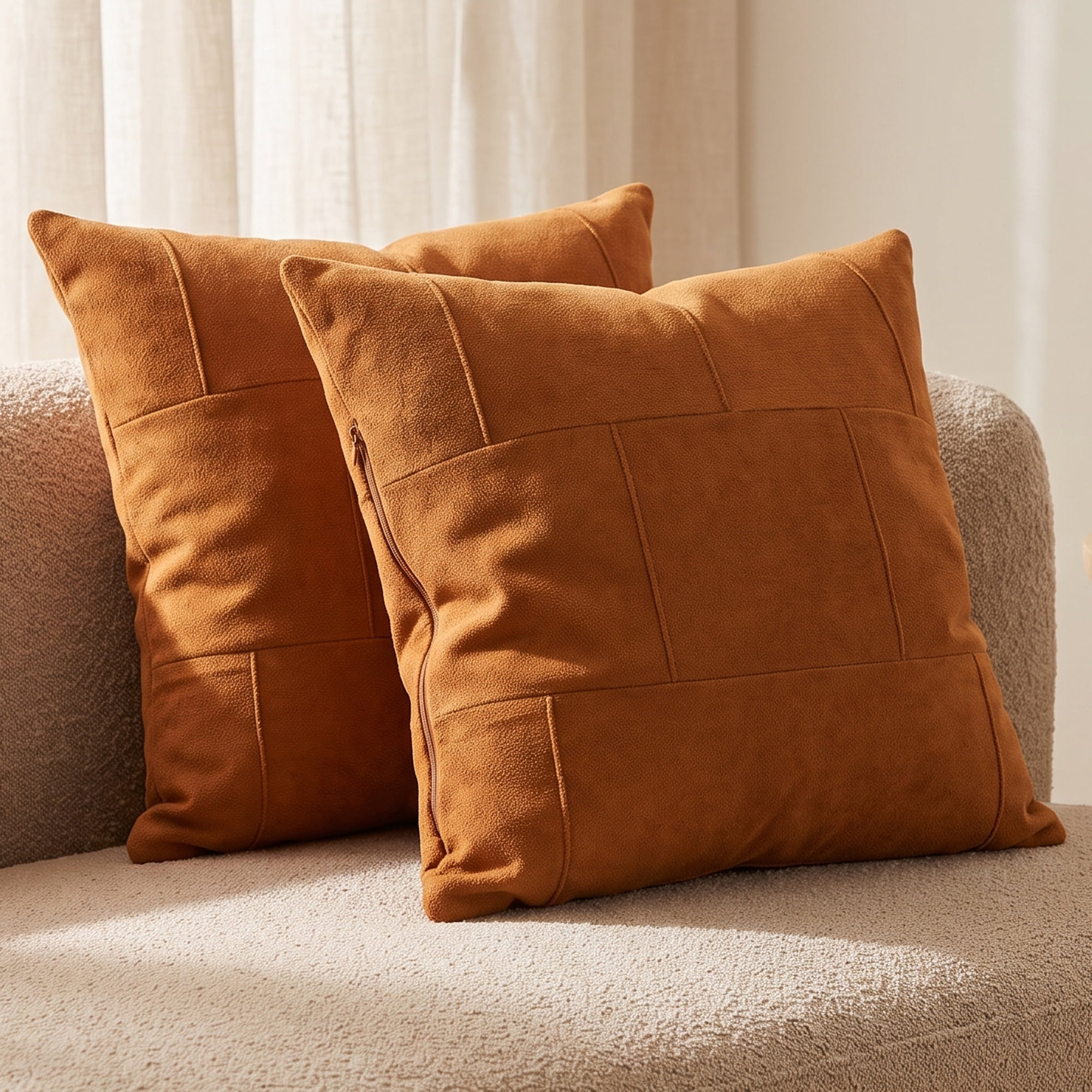 Unique Bargains 2Pcs Grid Textured Throw Pillow Covers Couch Cushion Cases Brown 18"x18"