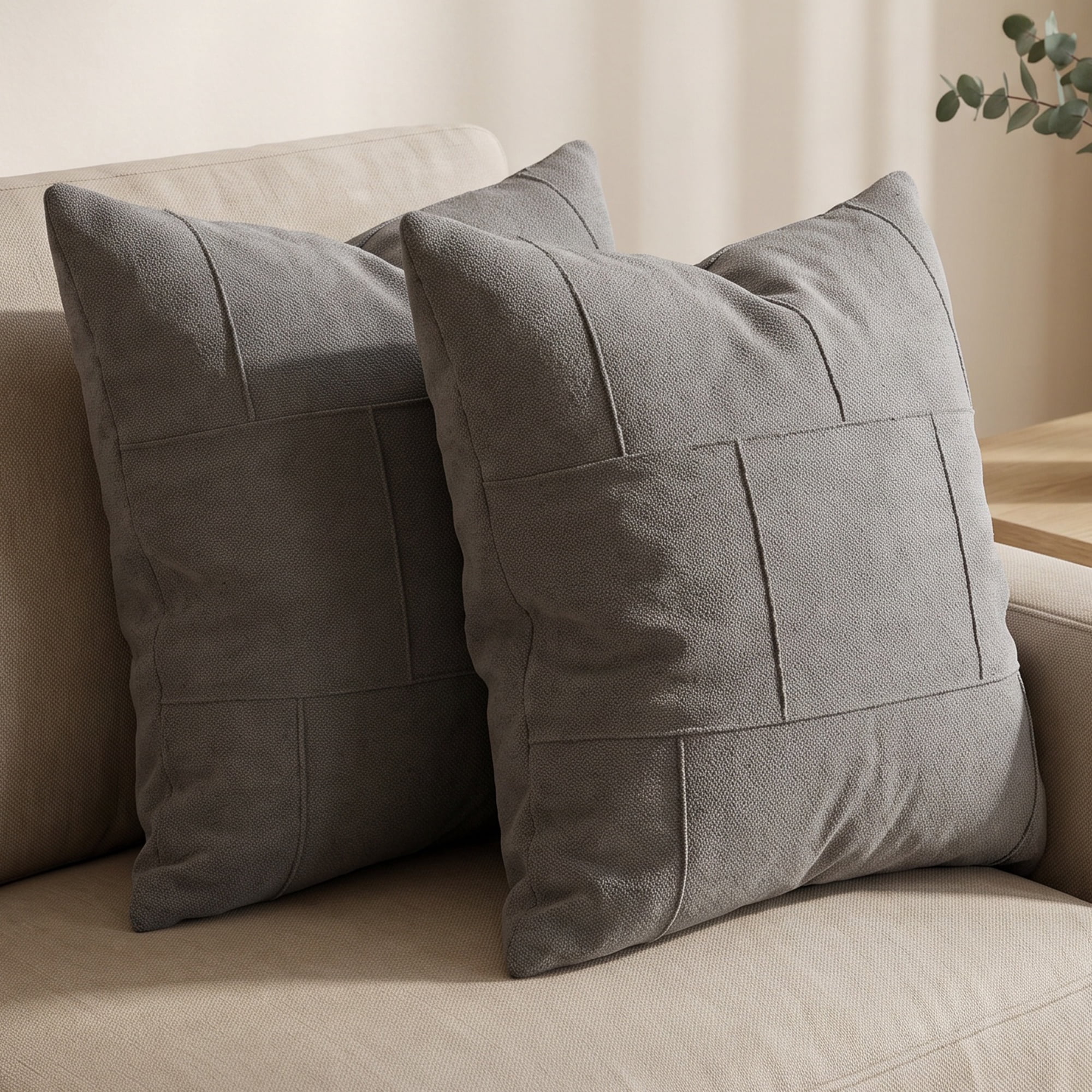 Unique Bargains 2Pcs Grid Textured Throw Pillow Covers Couch Cushion Cases Grey 18"x18"