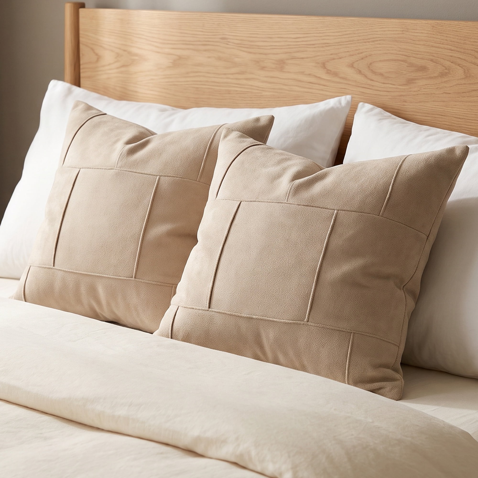 Unique Bargains 2Pcs Grid Textured Throw Pillow Covers Couch Cushion Cases Khaki 18"x18"
