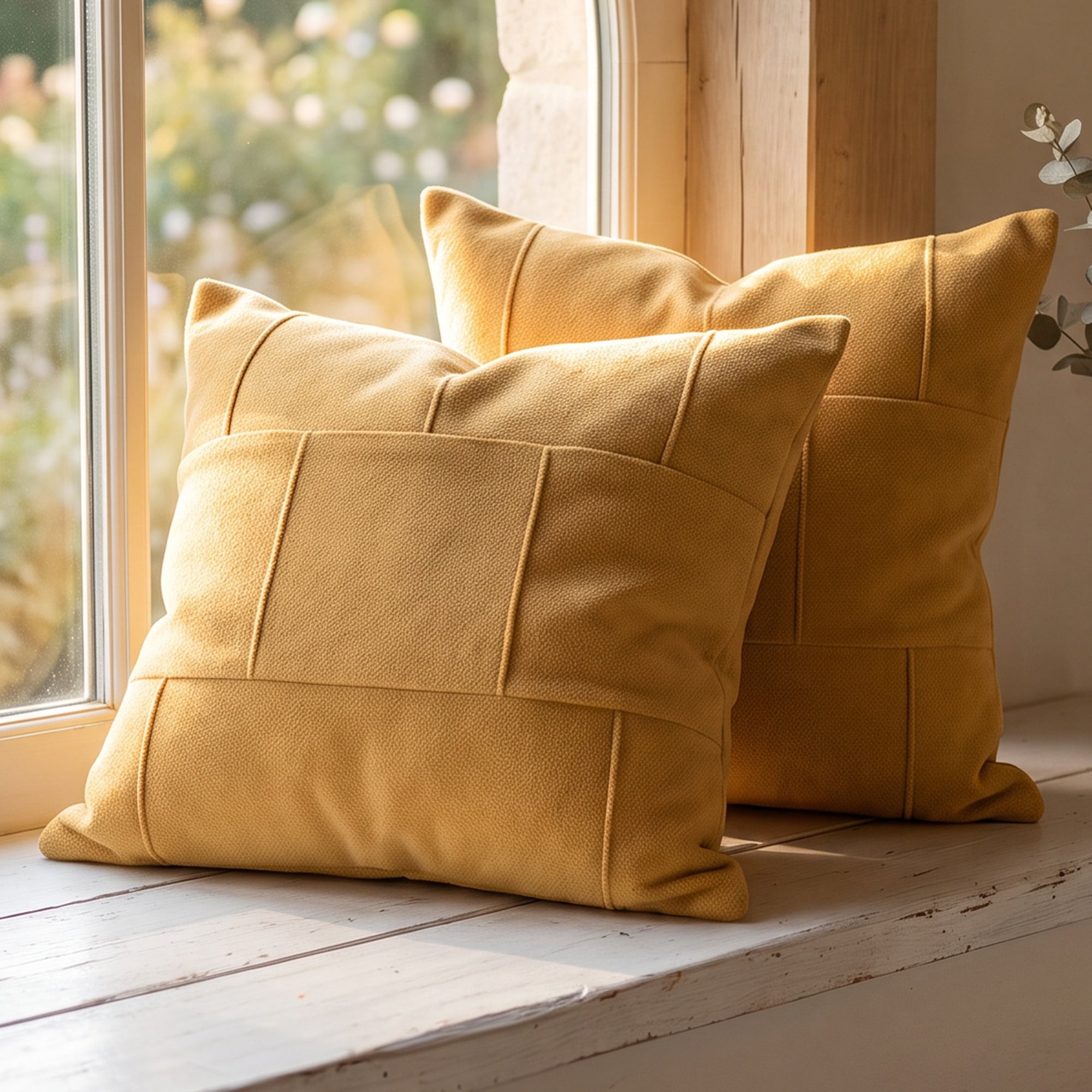 Unique Bargains 2Pcs Grid Textured Throw Pillow Covers Couch Cushion Cases Yellow 18"x18"