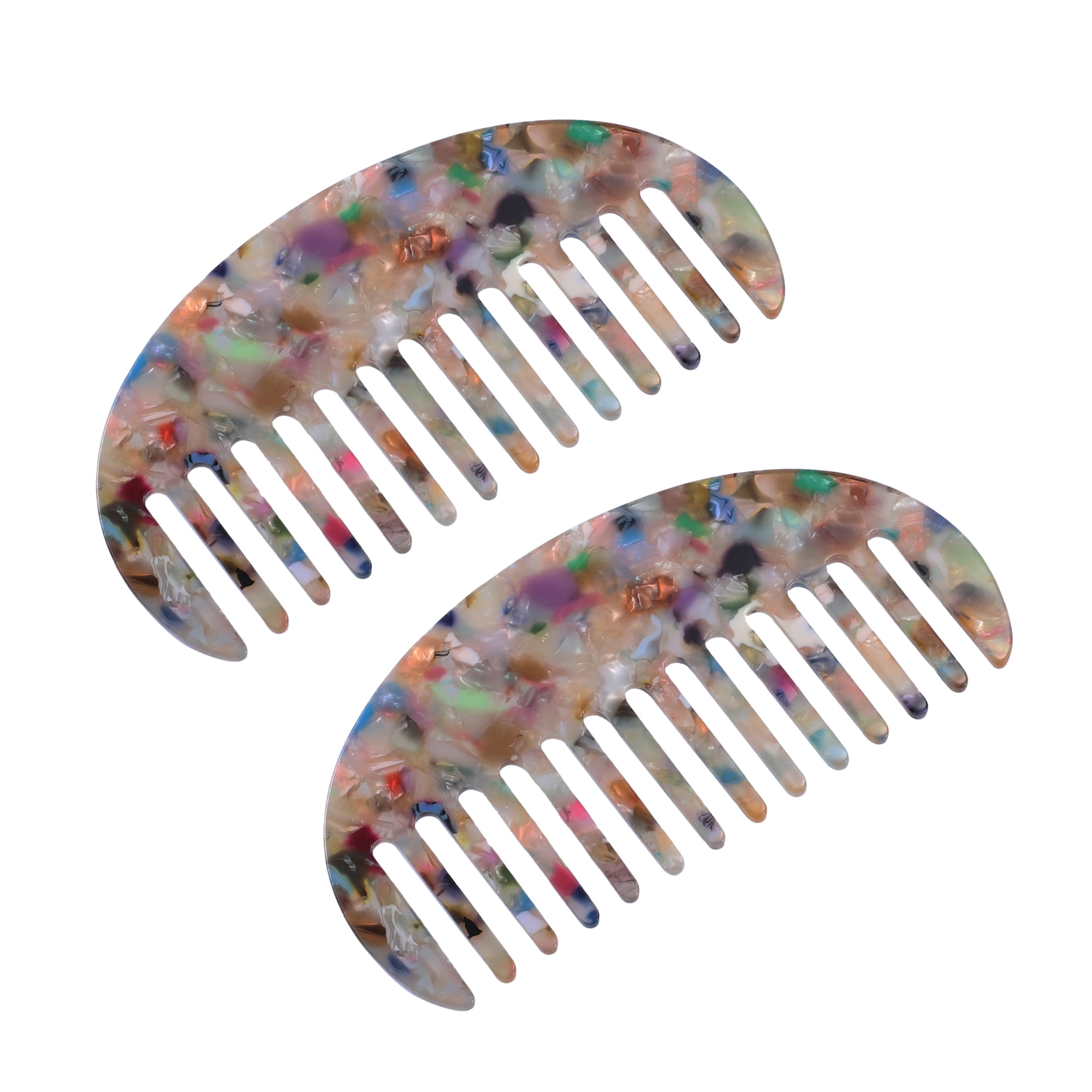 Unique Bargains 2Pcs Hair Comb Wide Tooth Anti-Static Thick Curly Hair Detangling Comb Multicolor