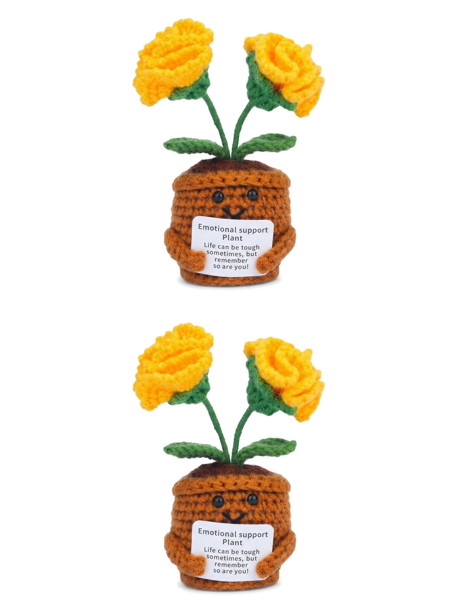 Unique Bargains 2Pcs Handmade Crochet Carnation Knitted Potted Plant Yellow 4.3in