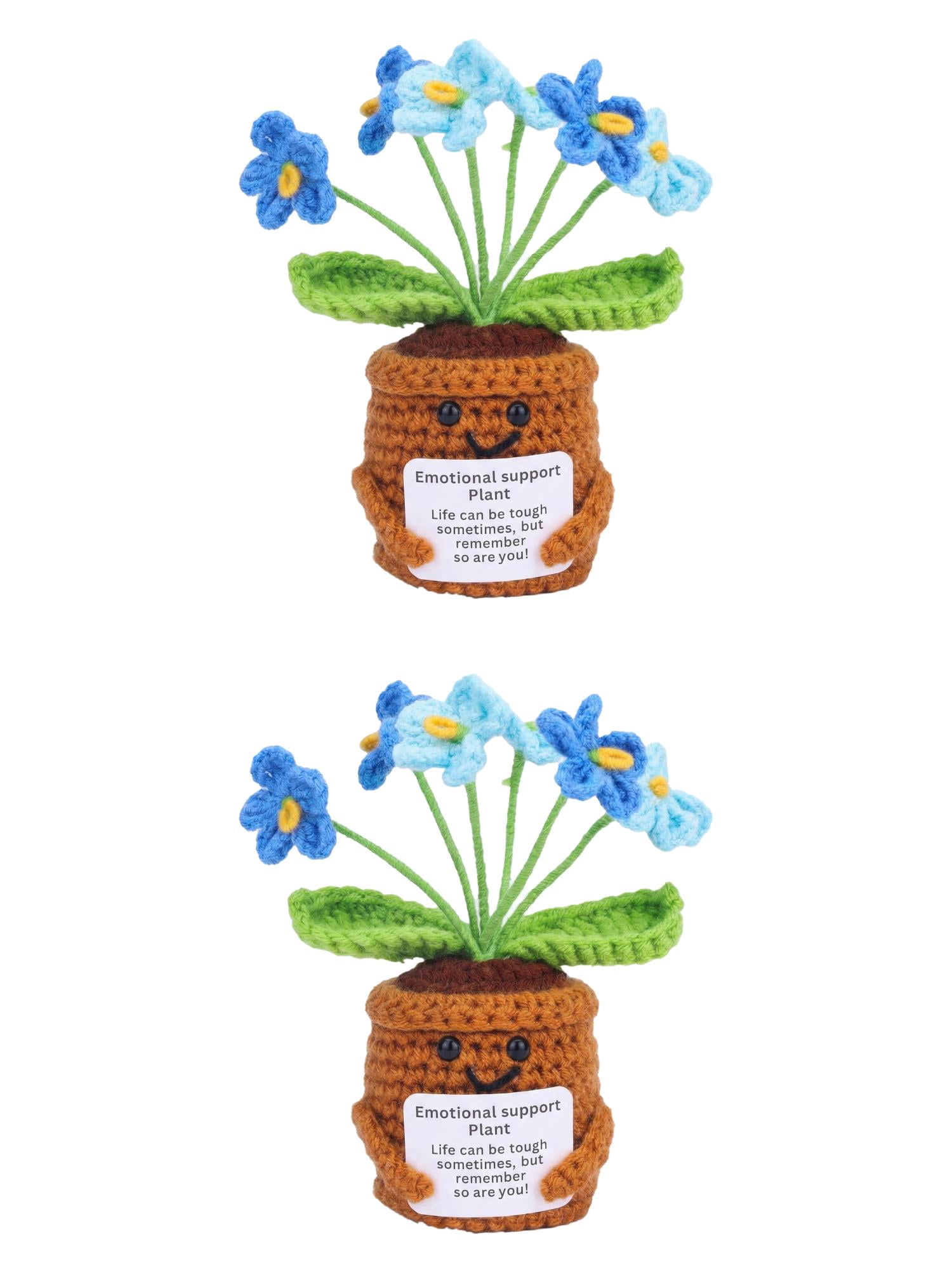 Unique Bargains 2Pcs Handmade Crochet Forget-Me-Not Knitted Plant Blue 4.3in