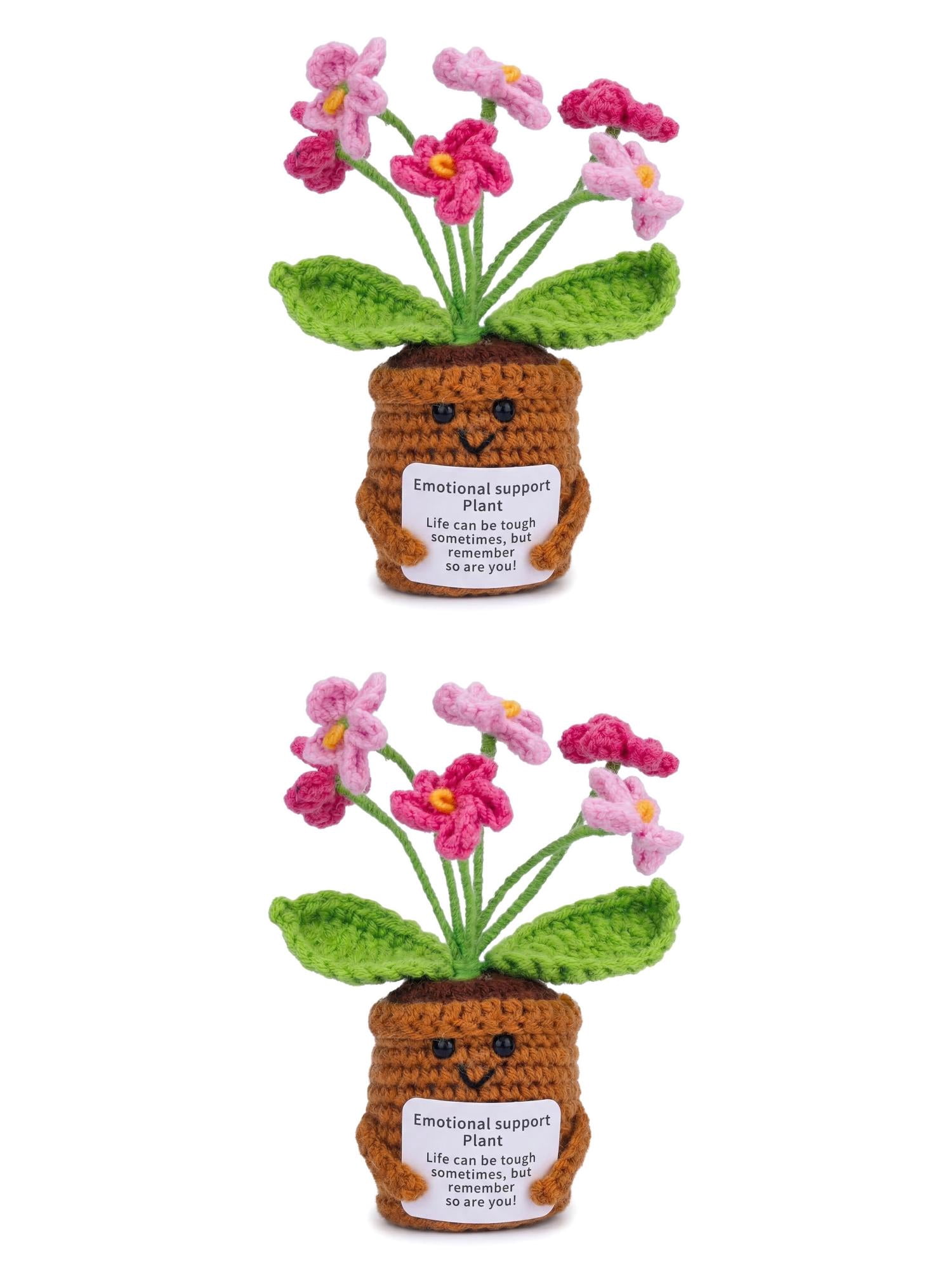 Unique Bargains 2Pcs Handmade Crochet Forget-Me-Not Knitted Plant Pink 4.3in