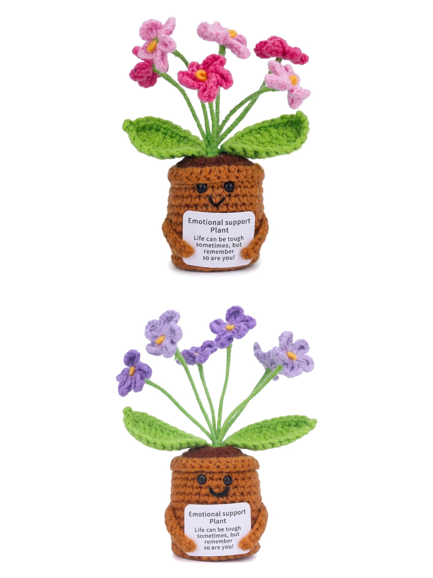Unique Bargains 2Pcs Handmade Crochet Forget-Me-Not Knitted Plant Pink Purple 4.3in
