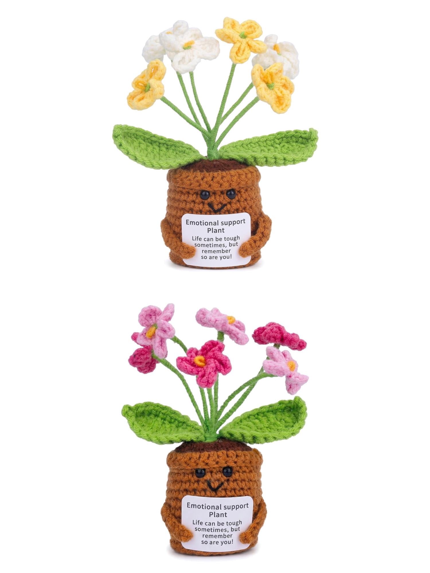Unique Bargains 2Pcs Handmade Crochet Forget-Me-Not Knitted Plant Pink Yellow 4.3in