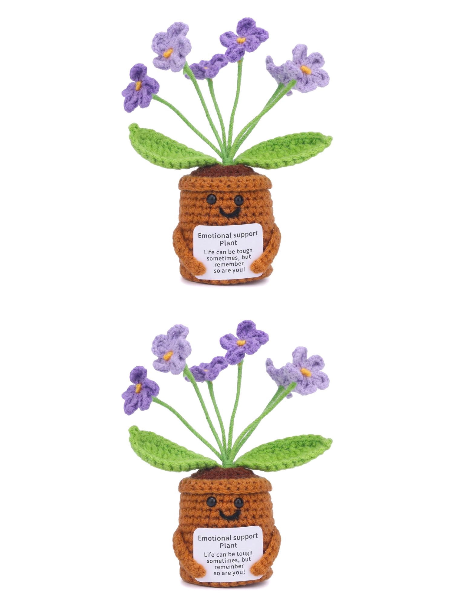Unique Bargains 2Pcs Handmade Crochet Forget-Me-Not Knitted Plant Purple 4.3in