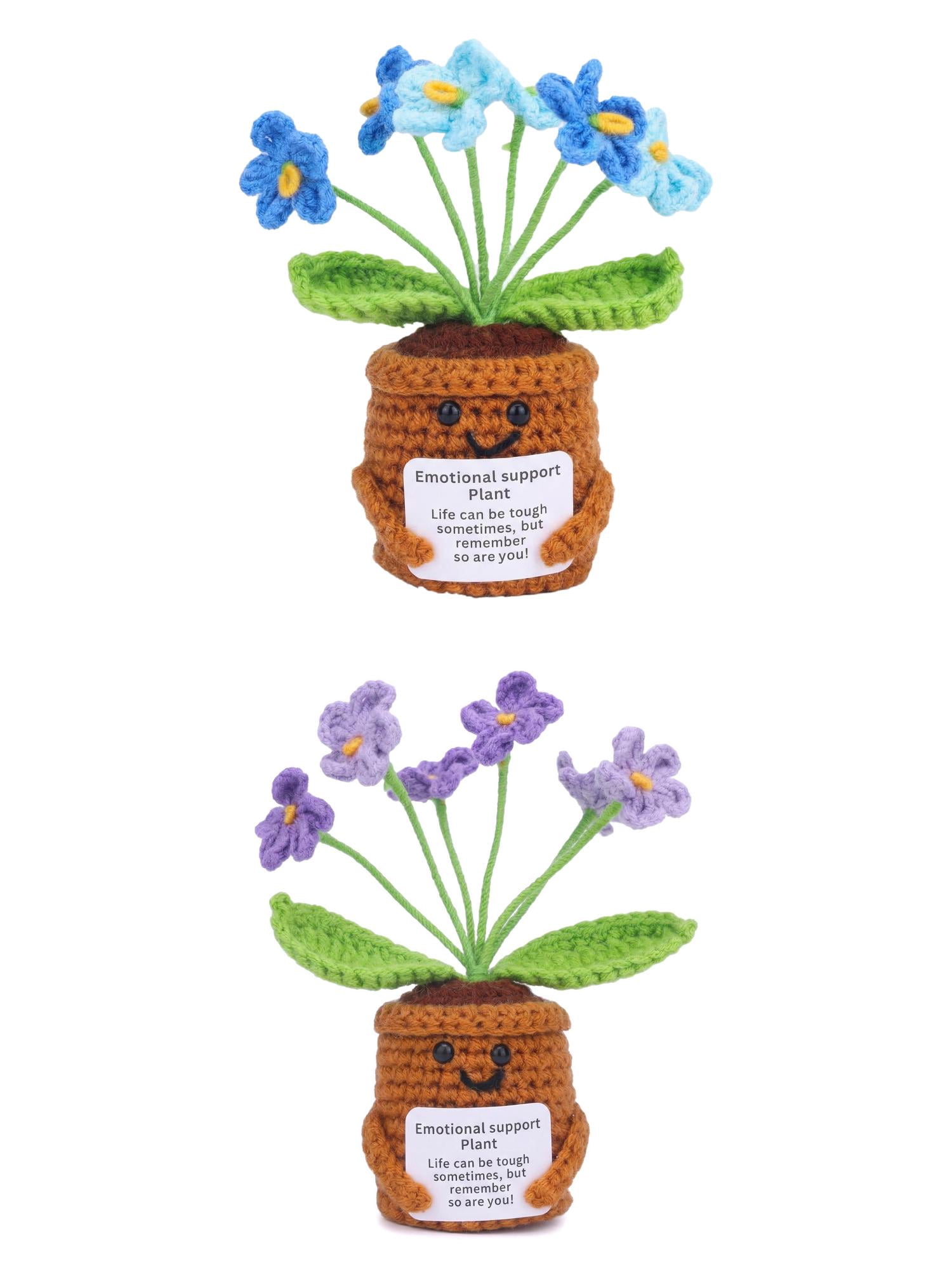 Unique Bargains 2Pcs Handmade Crochet Forget-Me-Not Knitted Plant Purple Blue 4.3in
