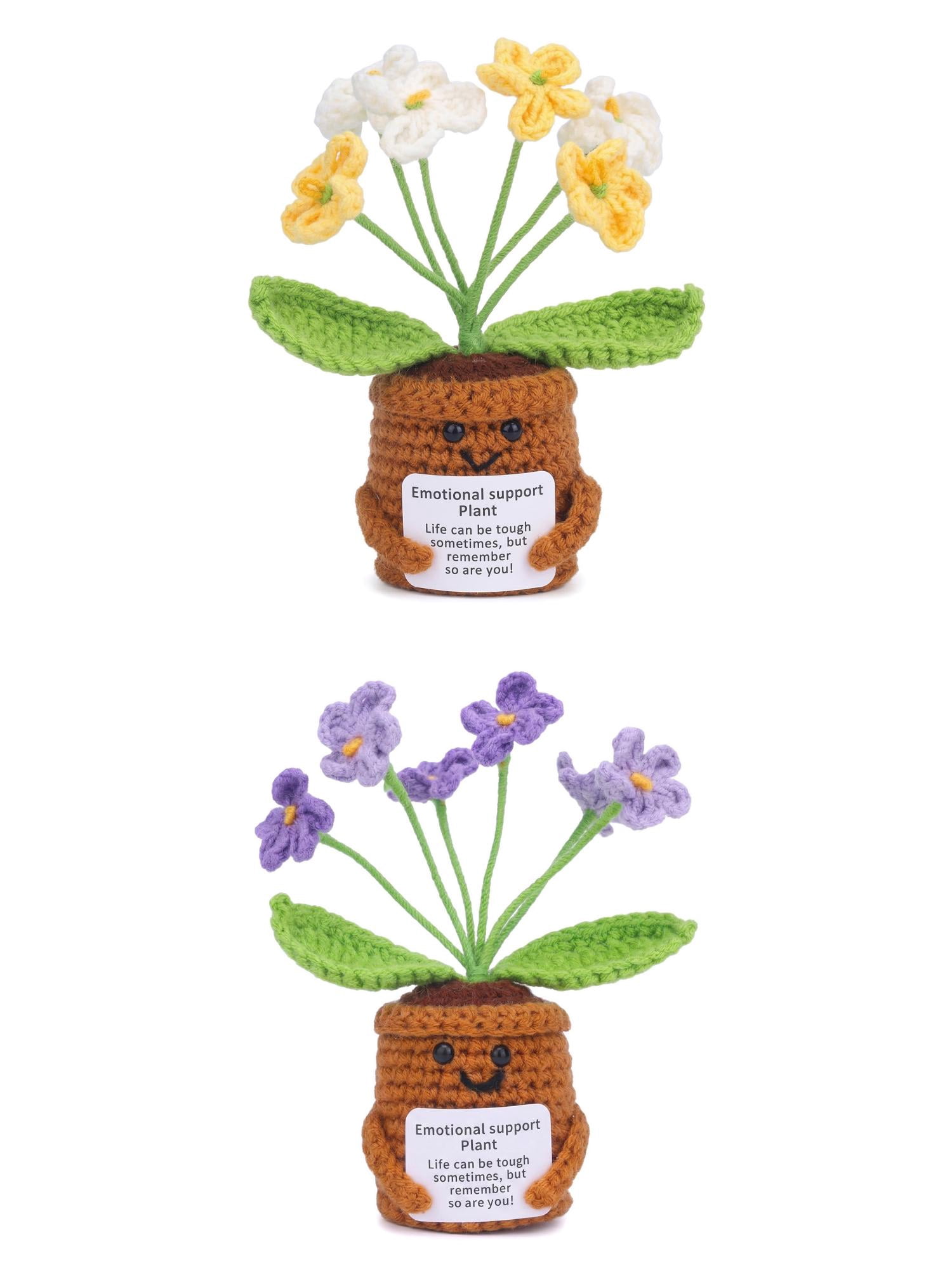 Unique Bargains 2Pcs Handmade Crochet Forget-Me-Not Knitted Plant Purple Yellow 4.3in