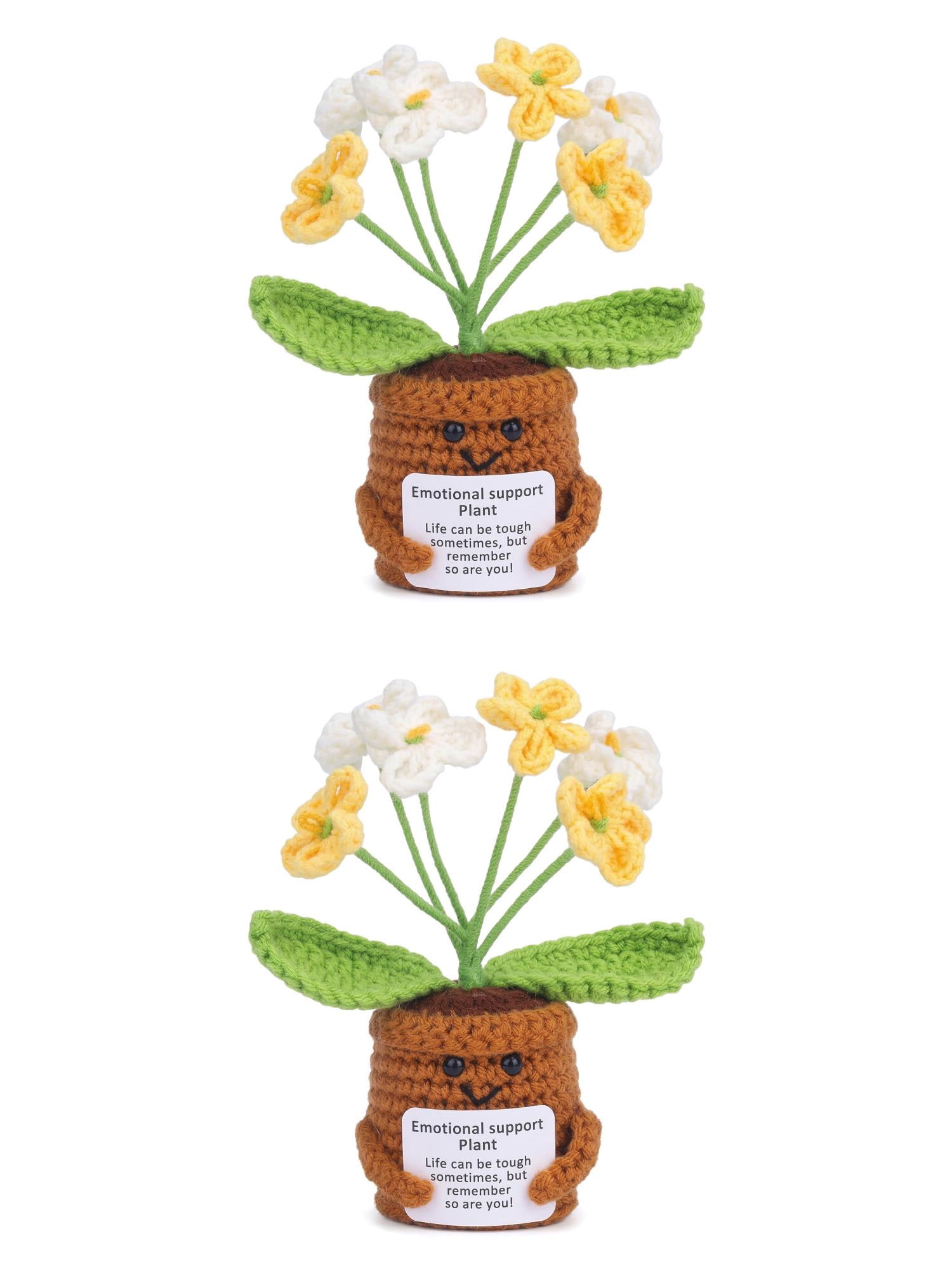 Unique Bargains 2Pcs Handmade Crochet Forget-Me-Not Knitted Plant Yellow 4.3in