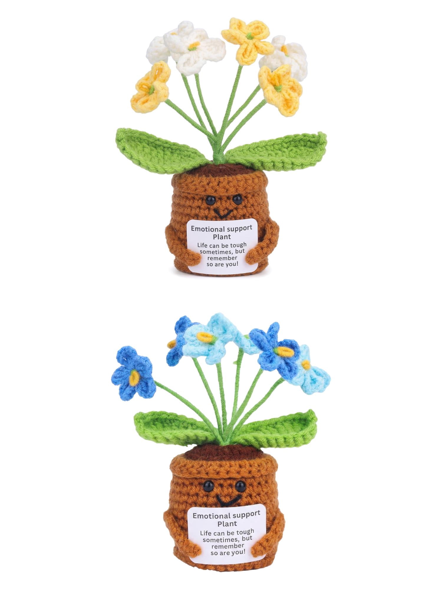 Unique Bargains 2Pcs Handmade Crochet Forget-Me-Not Knitted Plant Yellow Blue 4.3in