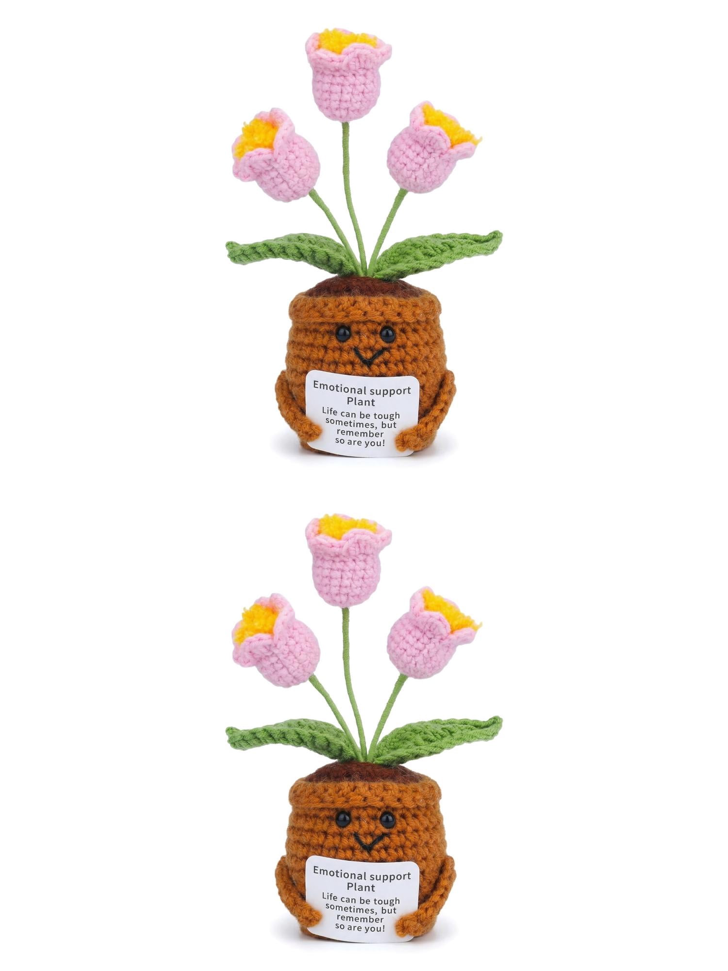 Unique Bargains 2Pcs Handmade Crochet Lily Knitted Potted Plant Pink 4.3in