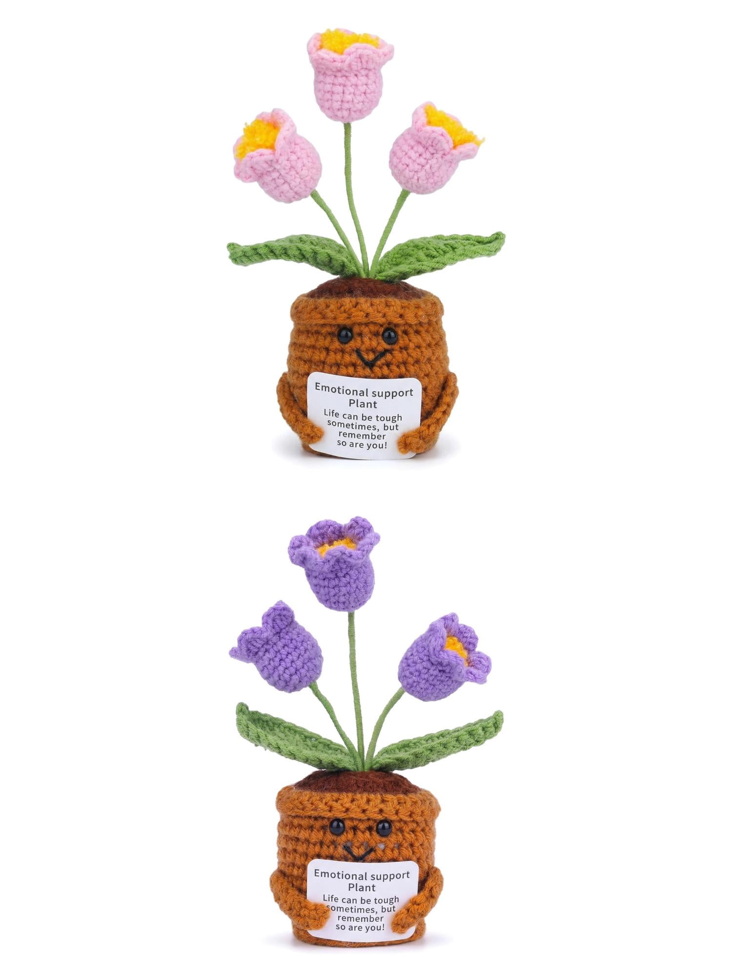 Unique Bargains 2Pcs Handmade Crochet Lily Knitted Potted Plant Pink Purple 4.3in