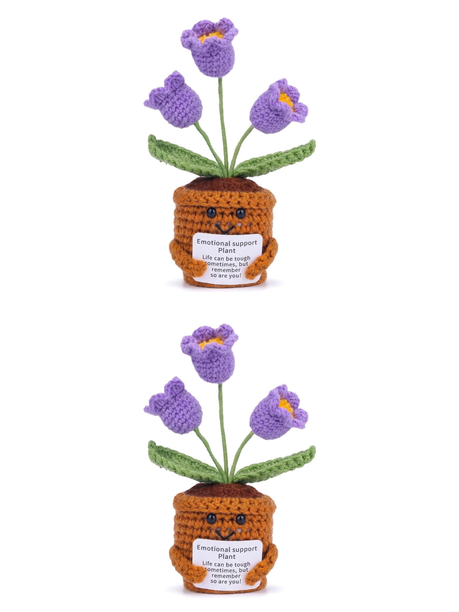 Unique Bargains 2Pcs Handmade Crochet Lily Knitted Potted Plant Purple 4.3in