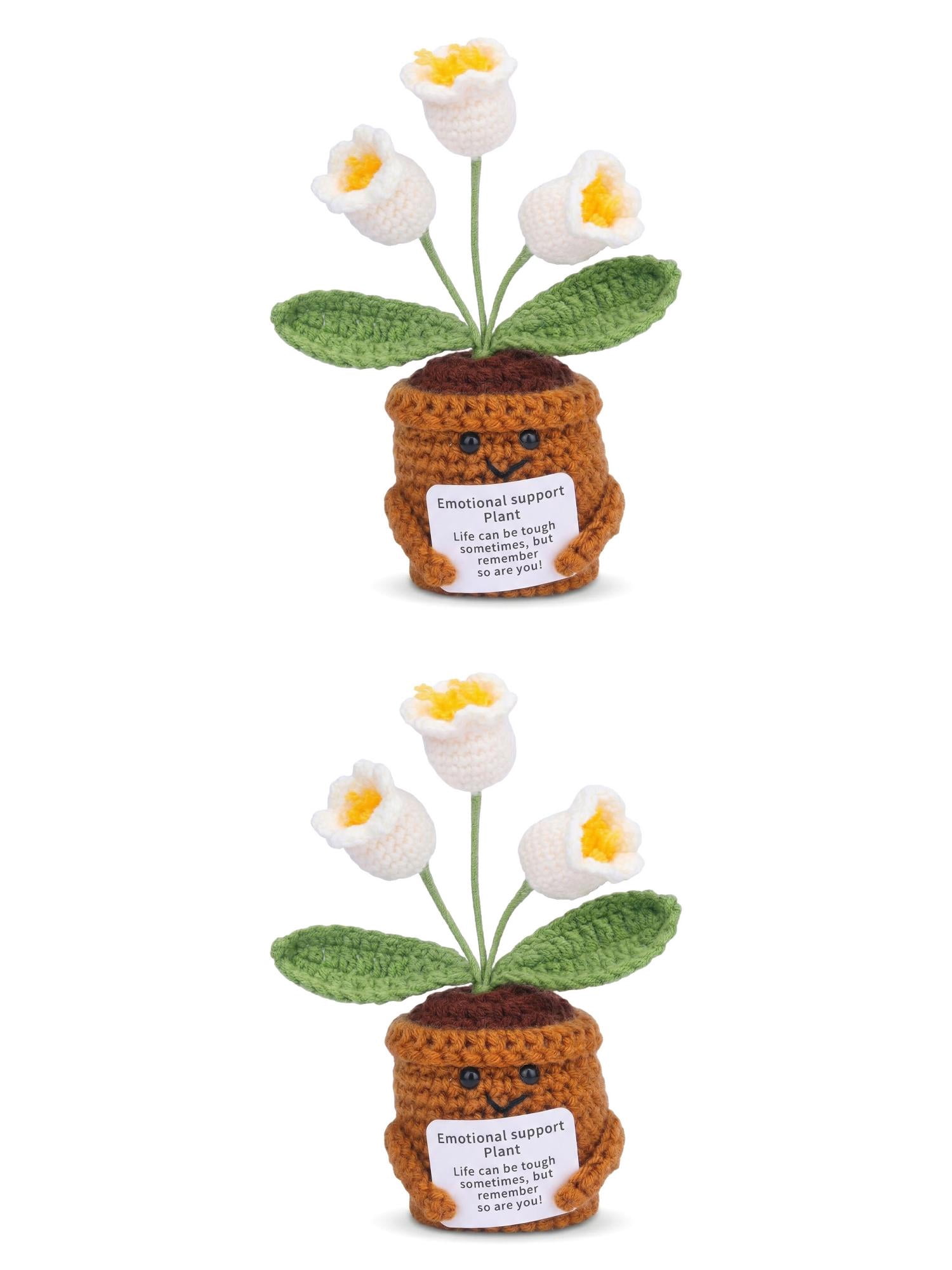 Unique Bargains 2Pcs Handmade Crochet Lily Knitted Potted Plant White 4.3in