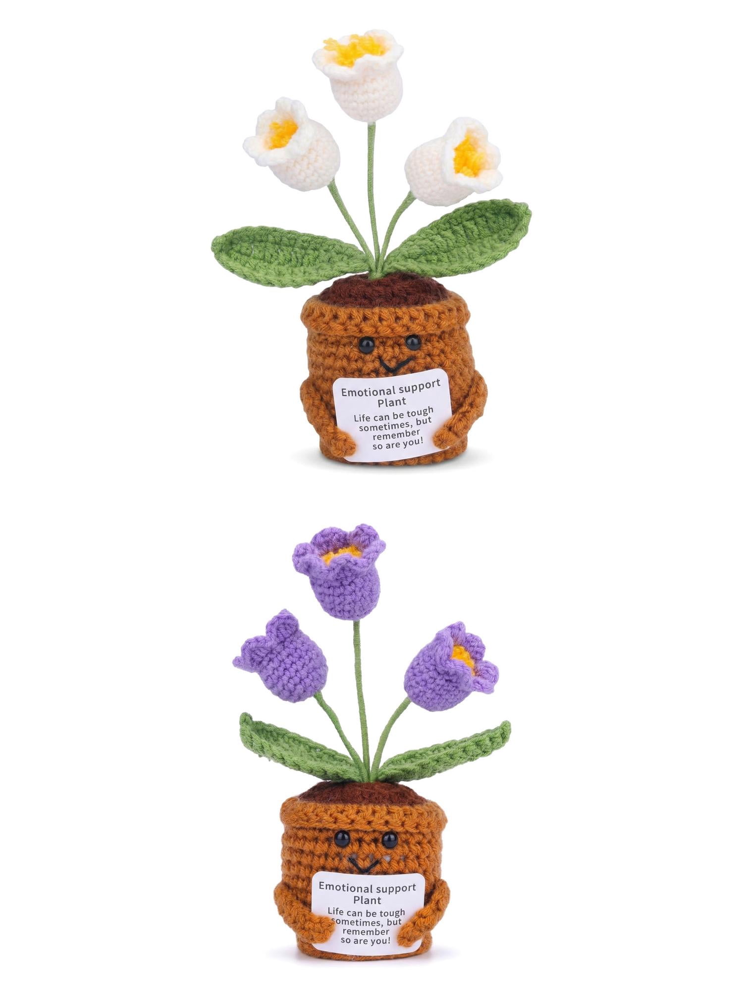 Unique Bargains 2Pcs Handmade Crochet Lily Knitted Potted Plant White Purple 4.3in