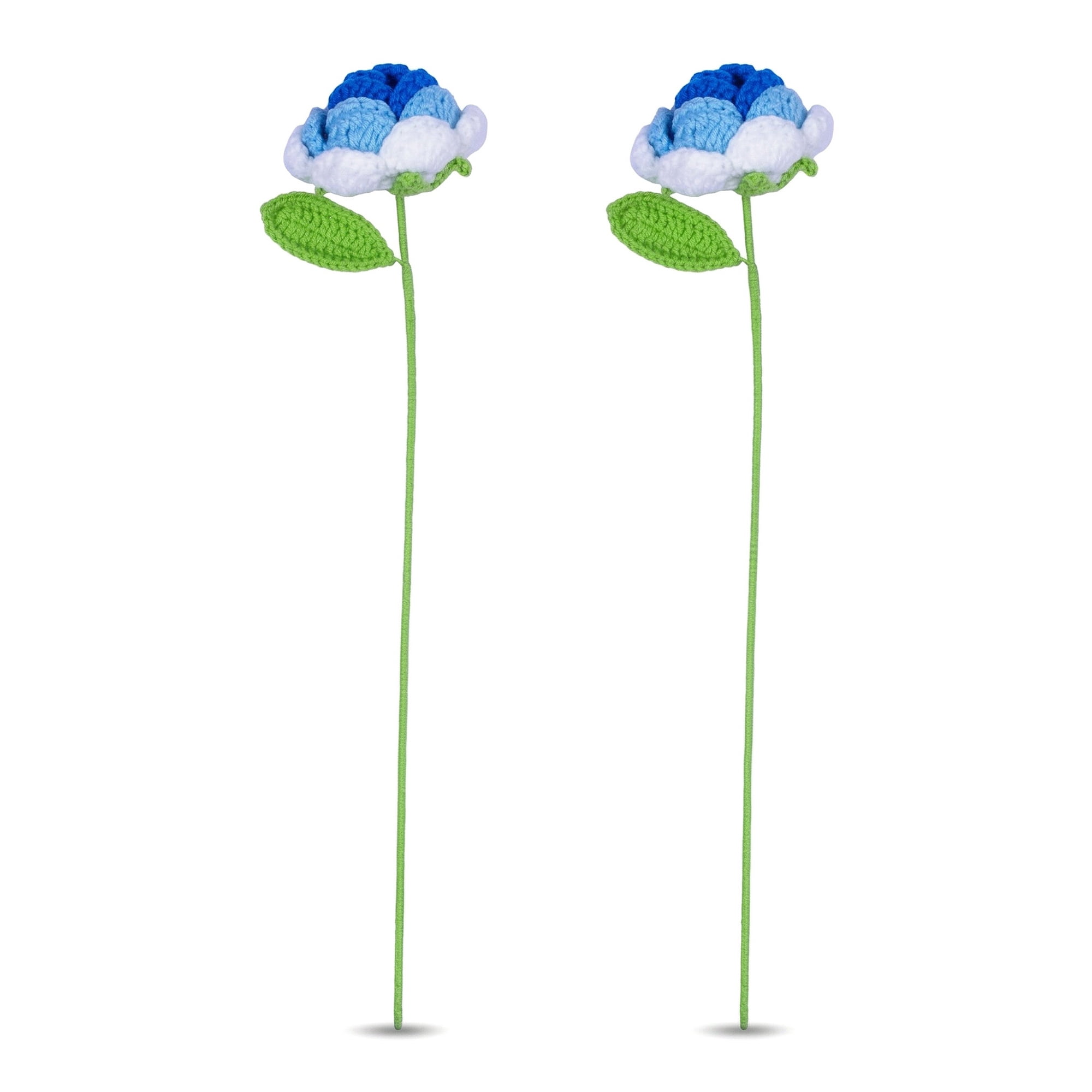 Unique Bargains 2Pcs Handmade Crochet Long Stem Realistic Fake Roses Gradient Blue