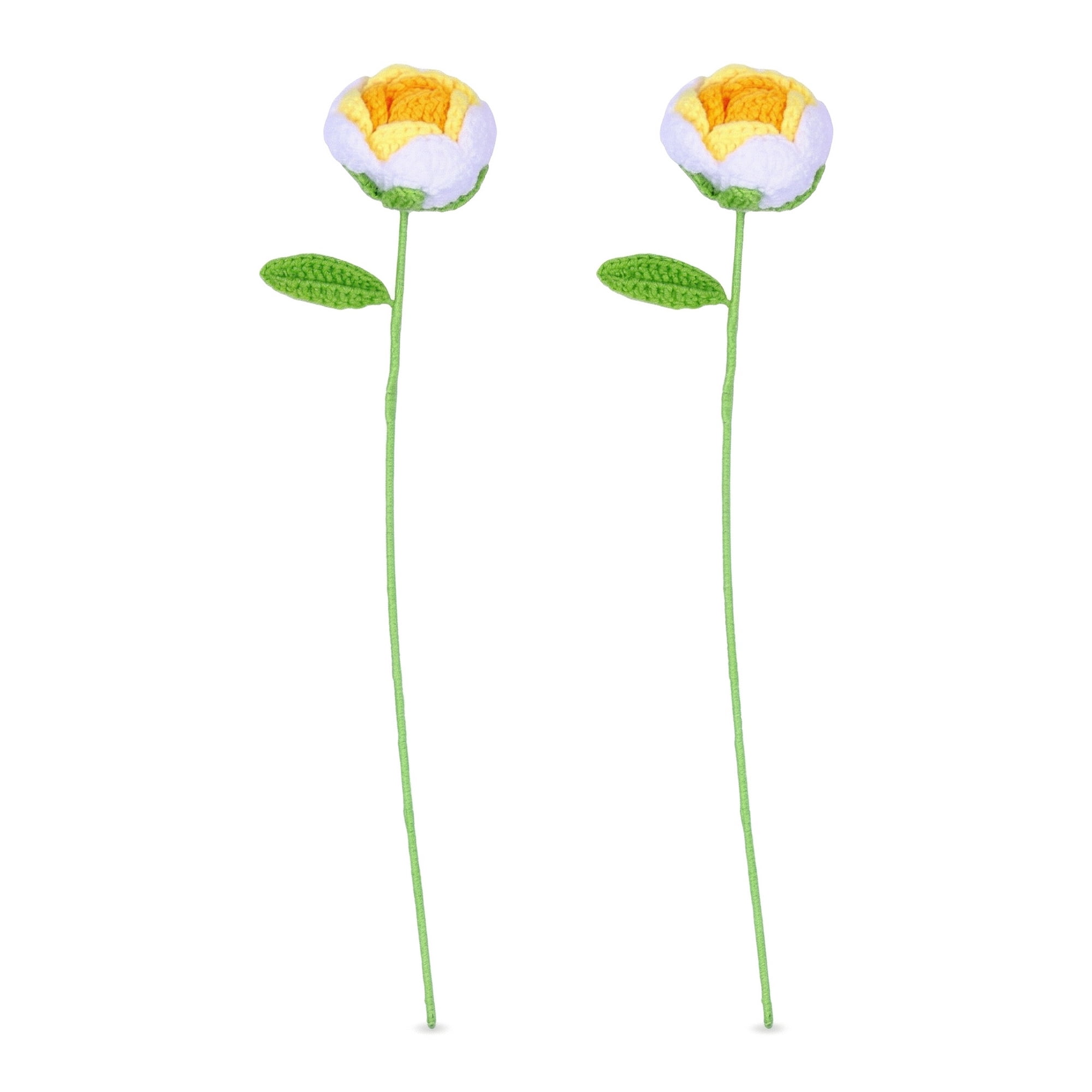 Unique Bargains 2Pcs Handmade Crochet Long Stem Realistic Fake Roses Gradient Yellow