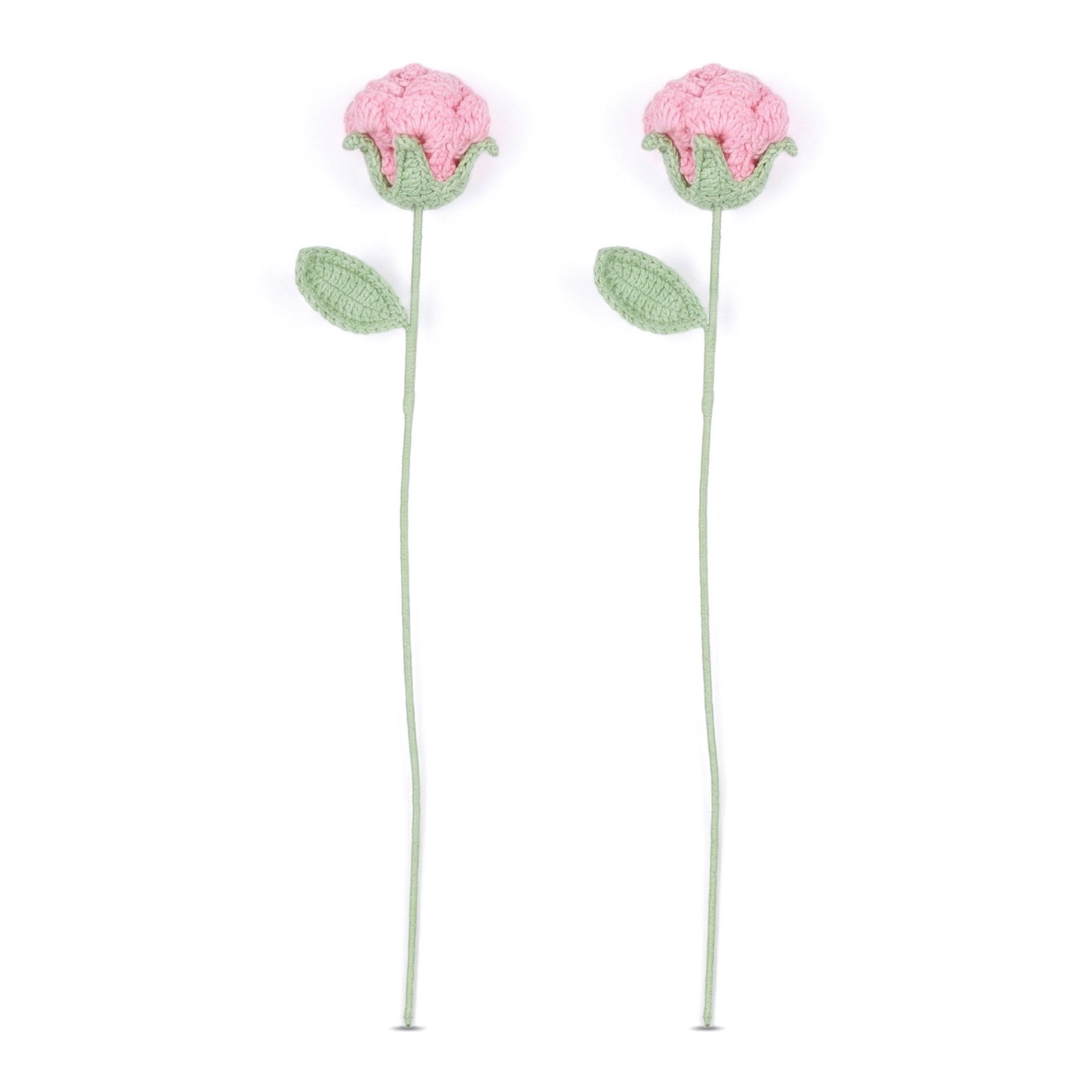 Unique Bargains 2Pcs Handmade Crochet Long Stem Realistic Fake Roses Pink