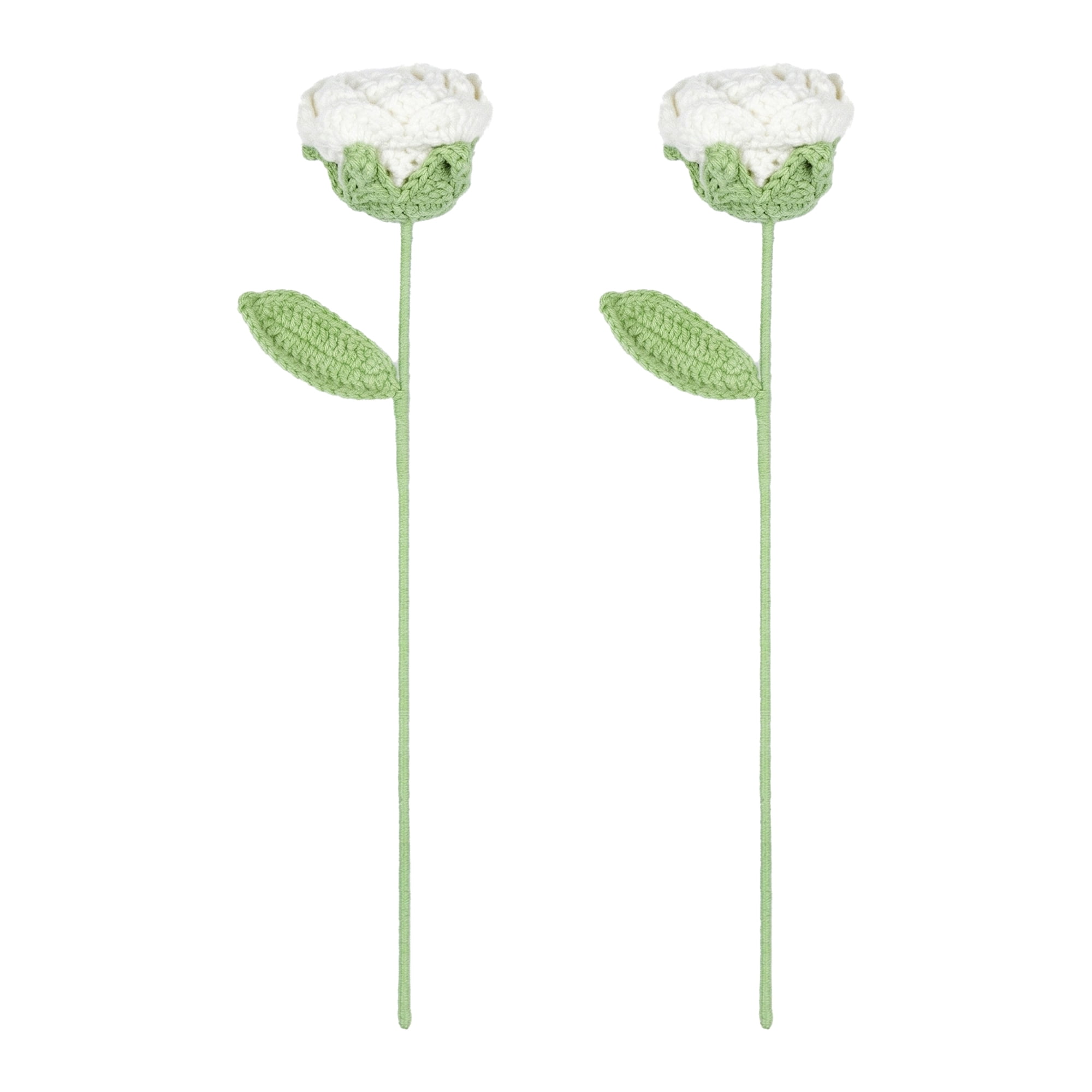 Unique Bargains 2Pcs Handmade Crochet Long Stem Realistic Fake Roses White